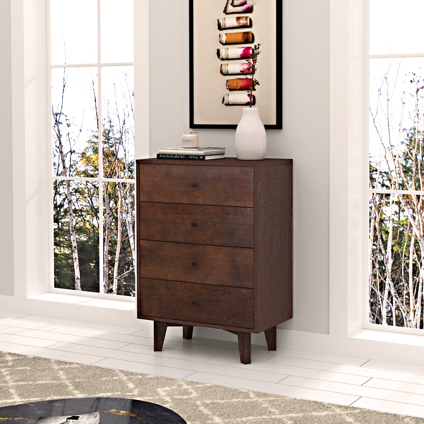 Solid Wood Spray-Painted Dresser Buffet Server Console Table with Retro Round Handles for Dining Room, Living Room & Kitchen, Auburn Finish
