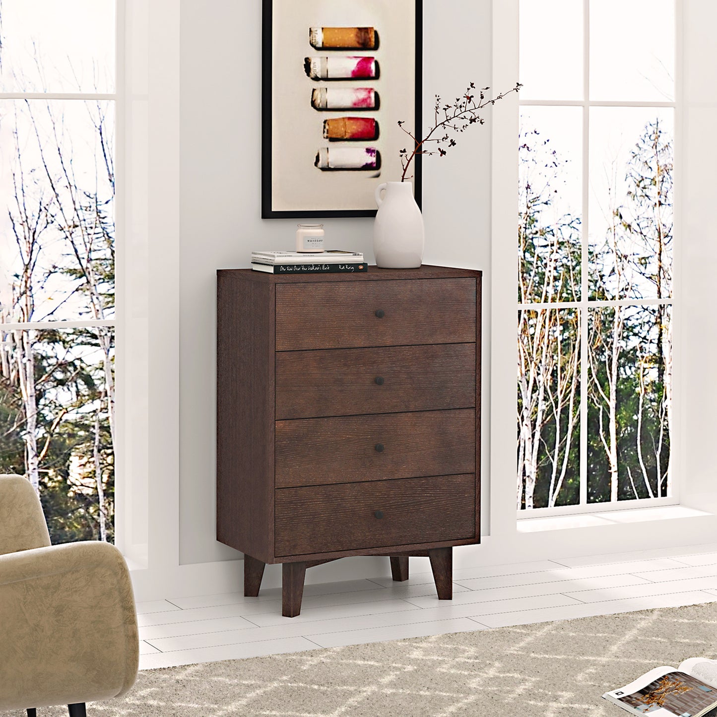 Solid Wood Spray-Painted Dresser Buffet Server Console Table with Retro Round Handles for Dining Room, Living Room & Kitchen, Auburn Finish