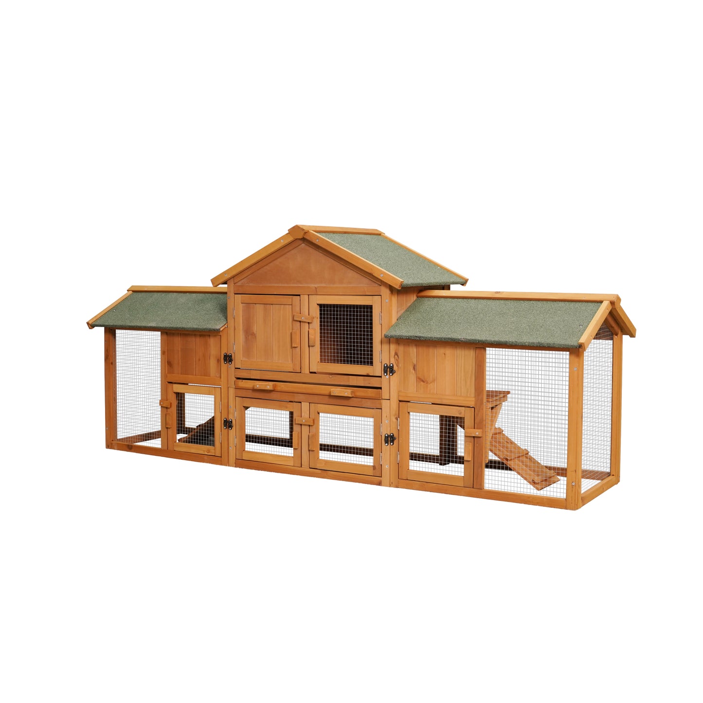 Extra Large 79.5 Bunny Cage with 2 Runs, Small Animal Habitat for Guinea Pigs & Hamsters, Removable Tray, Two-Tier Design, Waterproof Roof