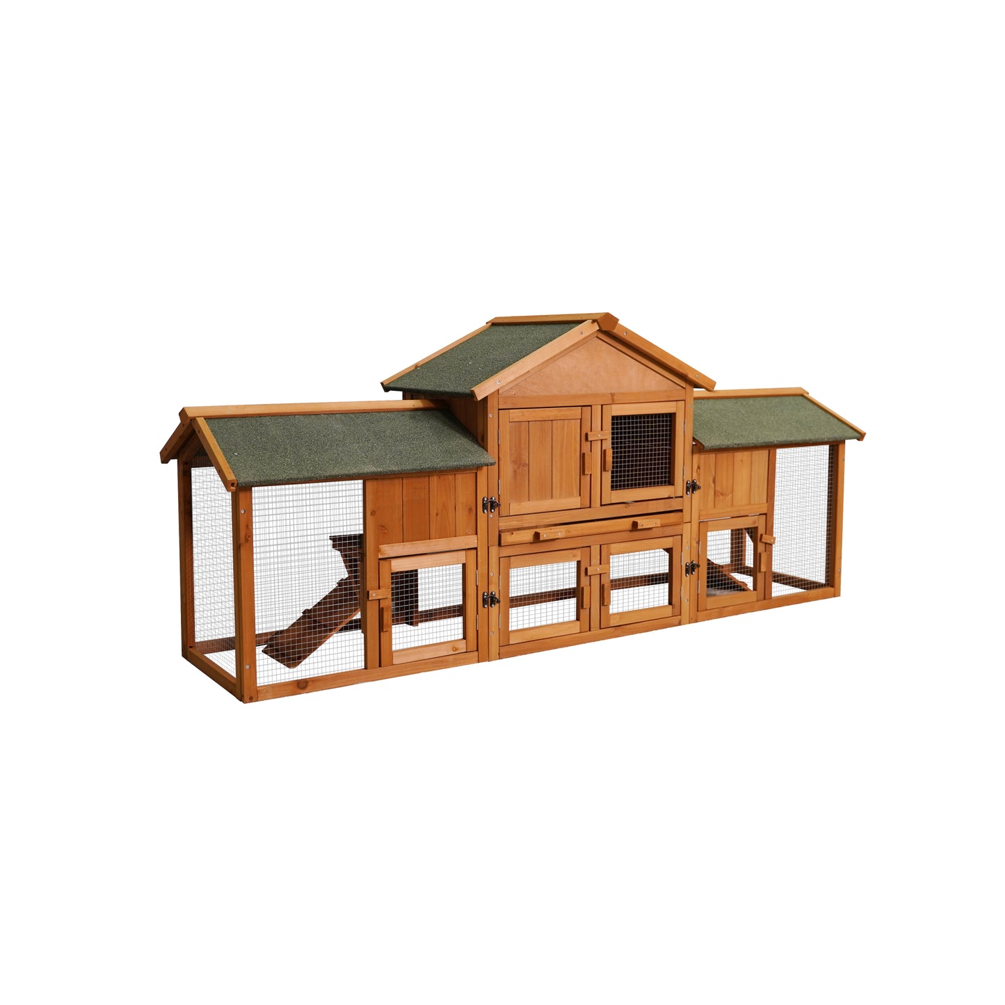 Extra Large 79.5 Bunny Cage with 2 Runs, Small Animal Habitat for Guinea Pigs & Hamsters, Removable Tray, Two-Tier Design, Waterproof Roof