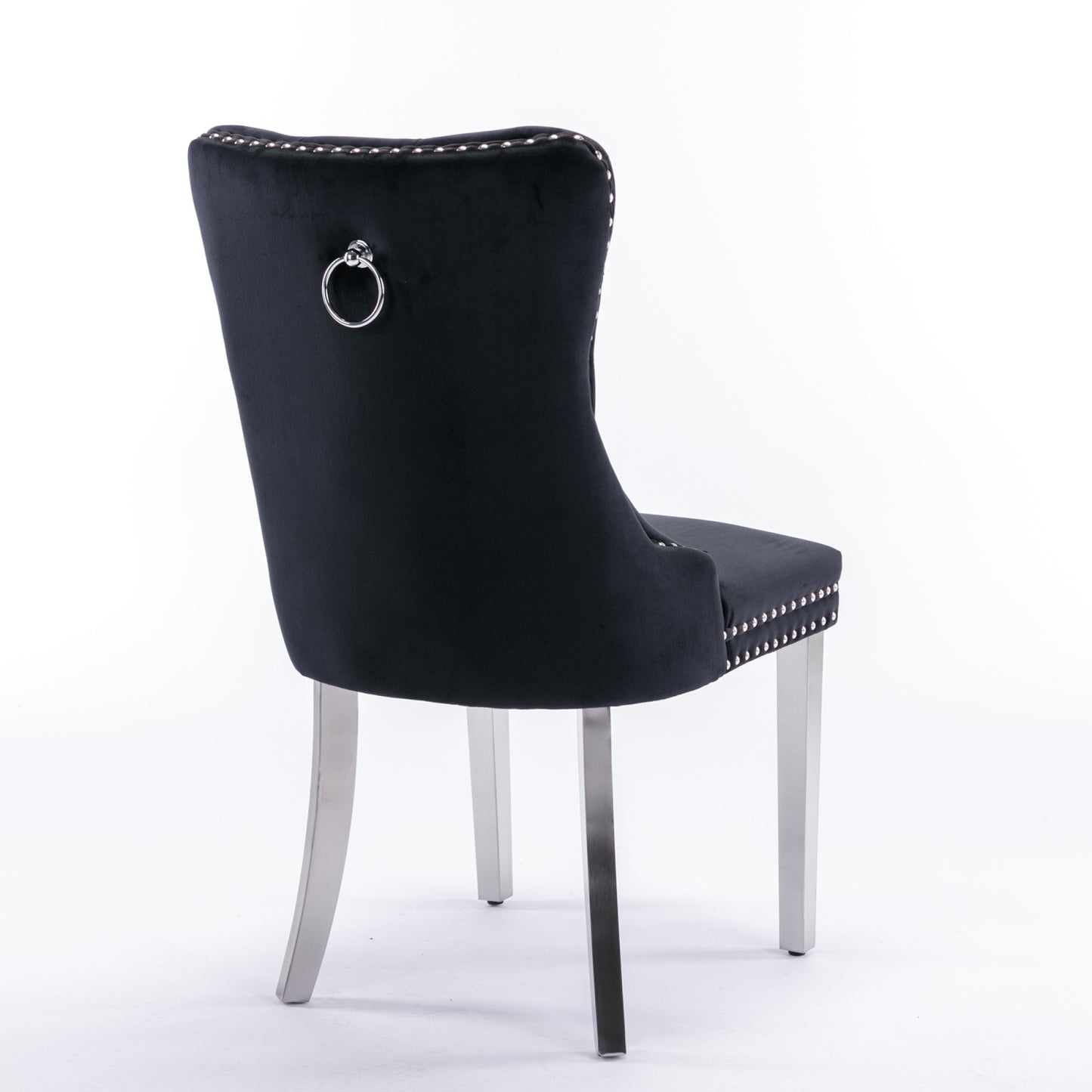 Modern Velvet Upholstered Dining Chair Set of 2 - High-End Tufted Solid Wood with Chrome Legs & Nailhead Trim, Black Finish