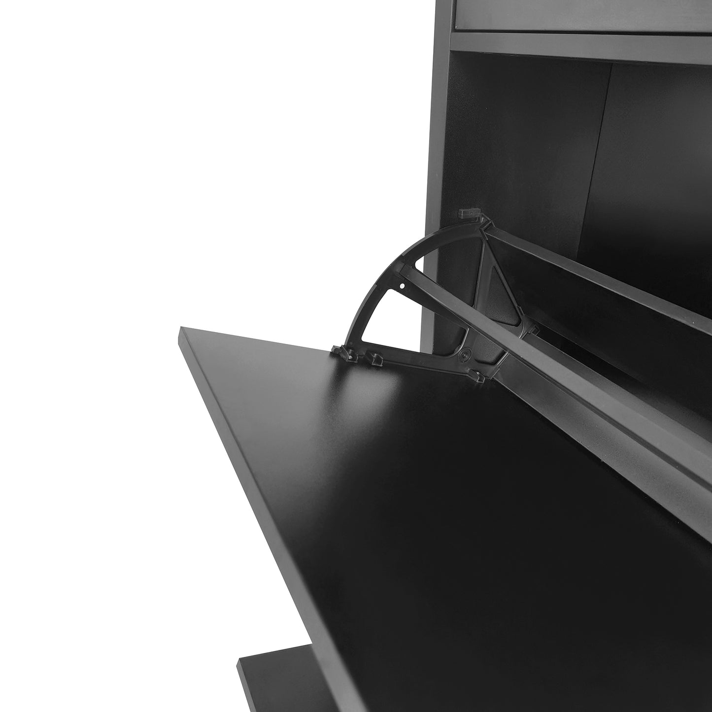 Stylish Entryway Shoe Cabinet with 2 Flip Drawers Adjustable Panel Black Wood Grain Finish