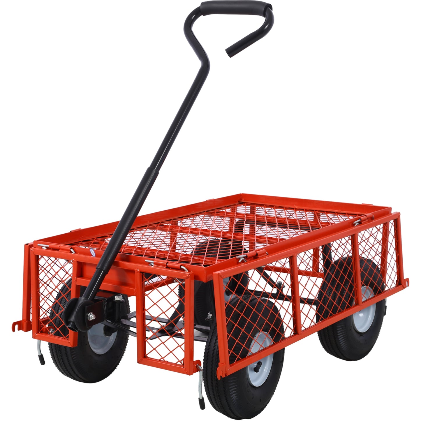 Steel Garden Cart with Removable Mesh Sides - 3 cu ft Capacity, 550 lb Load, Heavy Duty Red Utility Trolley