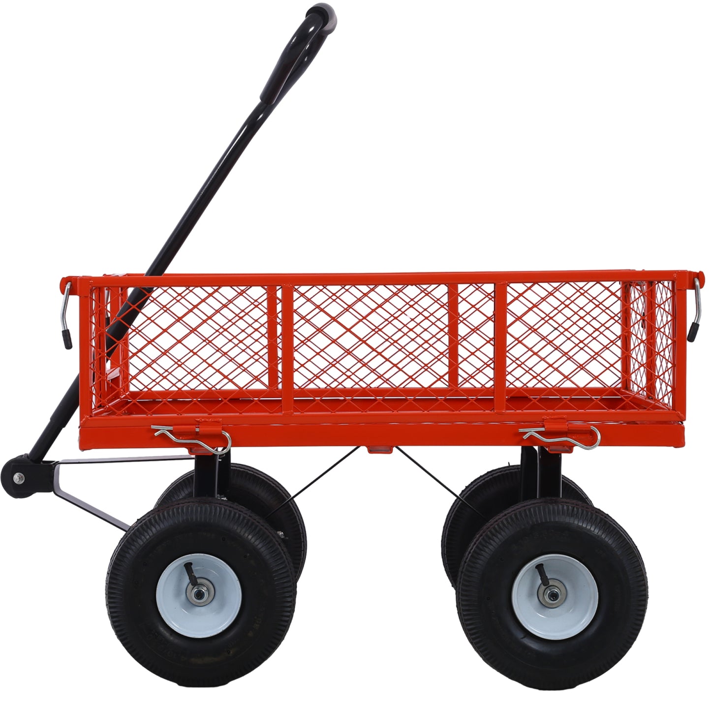 Steel Garden Cart with Removable Mesh Sides - 3 cu ft Capacity, 550 lb Load, Heavy Duty Red Utility Trolley