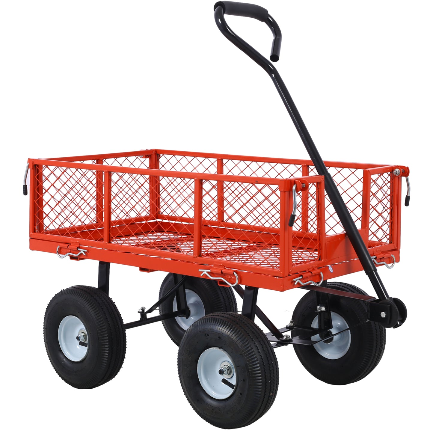 Steel Garden Cart with Removable Mesh Sides - 3 cu ft Capacity, 550 lb Load, Heavy Duty Red Utility Trolley