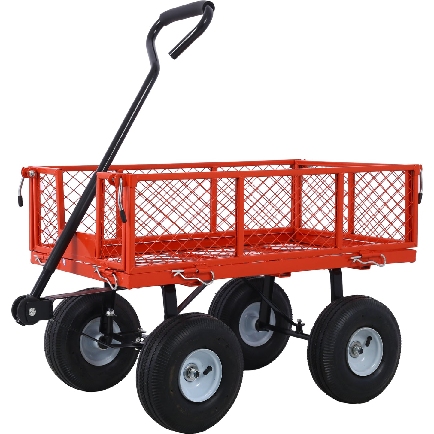 Steel Garden Cart with Removable Mesh Sides - 3 cu ft Capacity, 550 lb Load, Heavy Duty Red Utility Trolley