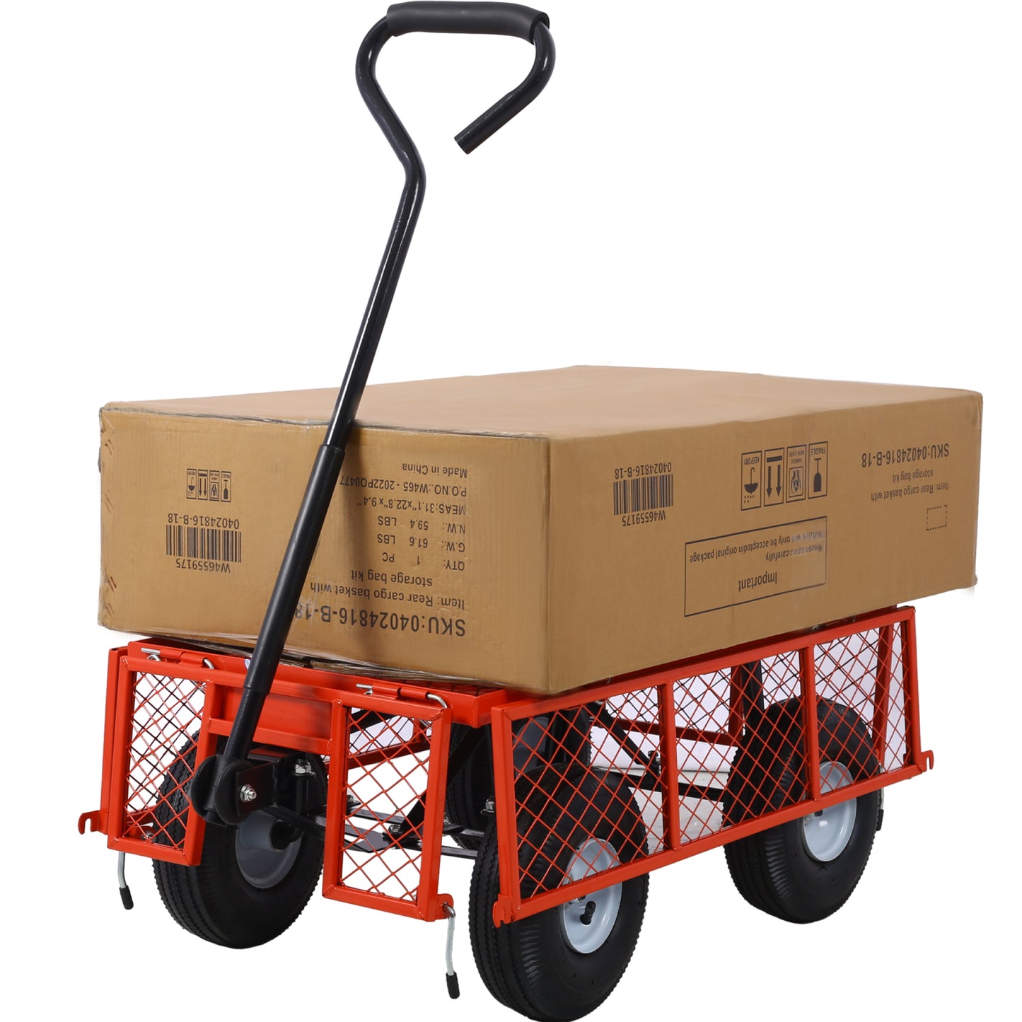 Steel Garden Cart with Removable Mesh Sides - 3 cu ft Capacity, 550 lb Load, Heavy Duty Red Utility Trolley