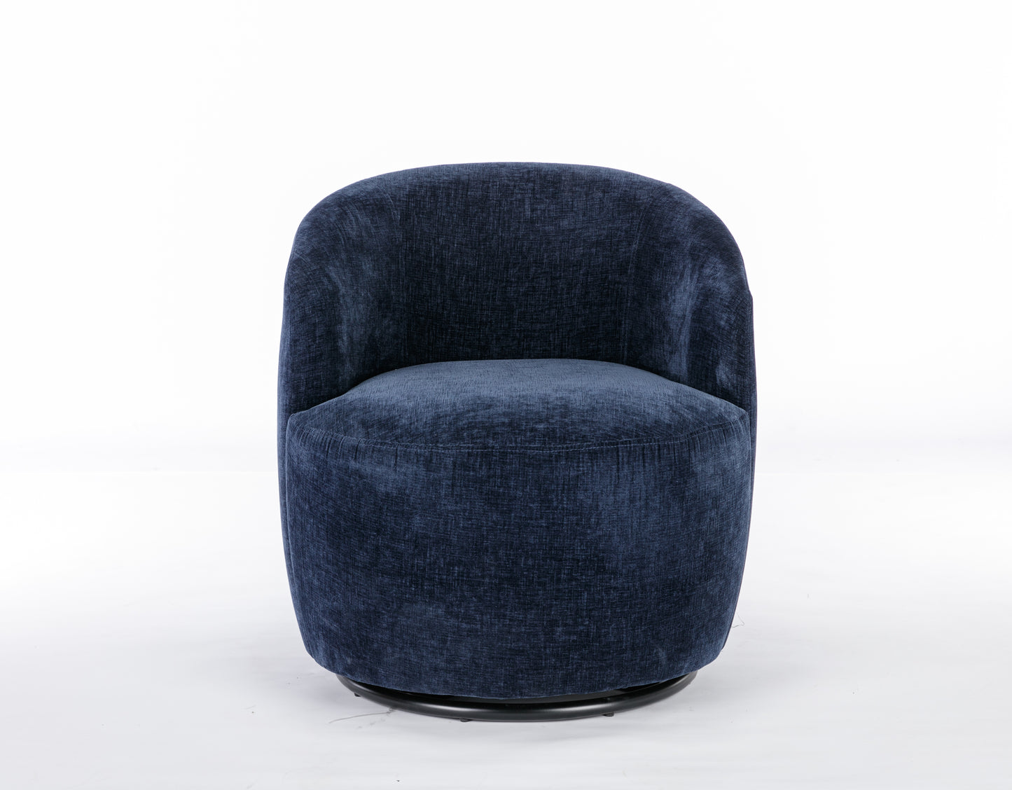 Chenille Fabric Swivel Accent Armchair Barrel Chair With Black Powder Coating Metal Ring,Blue