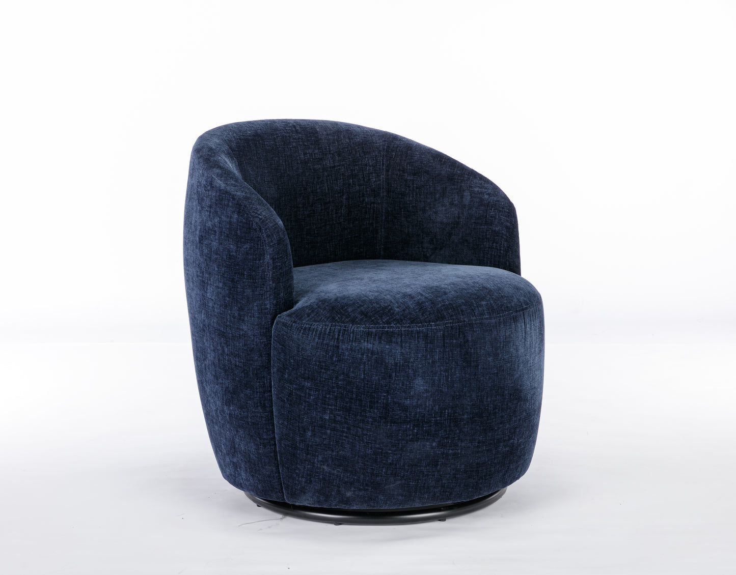 Chenille Fabric Swivel Accent Armchair Barrel Chair With Black Powder Coating Metal Ring,Blue