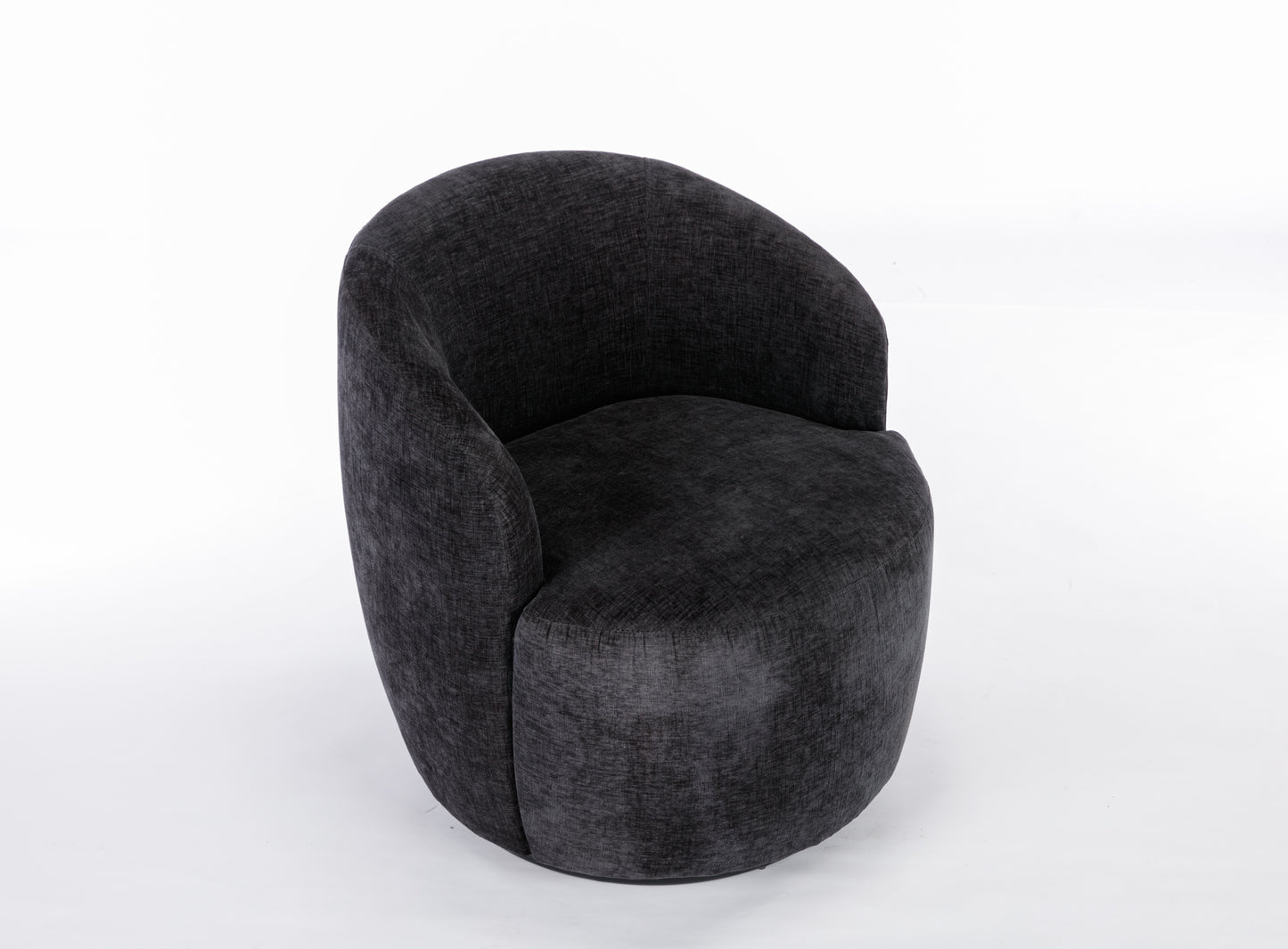 Chenille Fabric Swivel Accent Armchair Barrel Chair With Black Powder Coating Metal Ring,Black