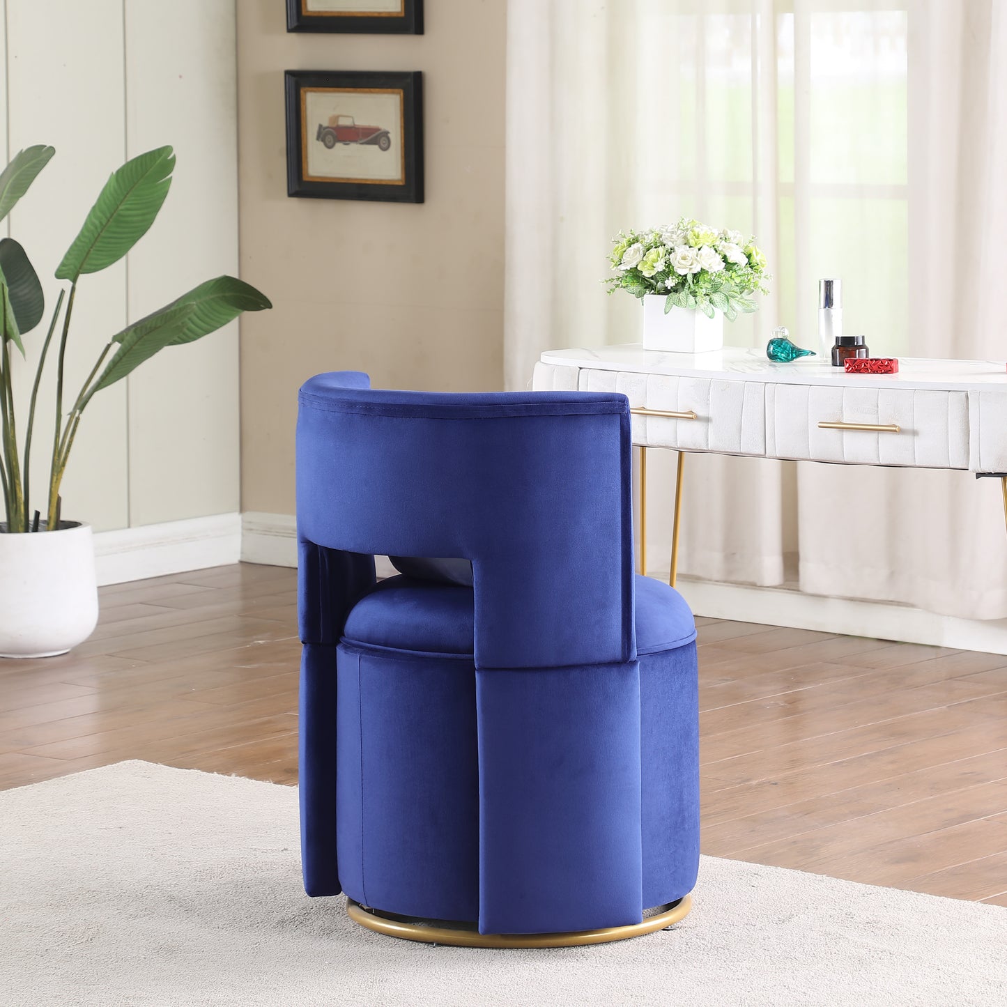 360 degree Swivel Accent Chair with Storage Velvet Curved Chair Gold Metal Base for Living Room Nursery Bedroom