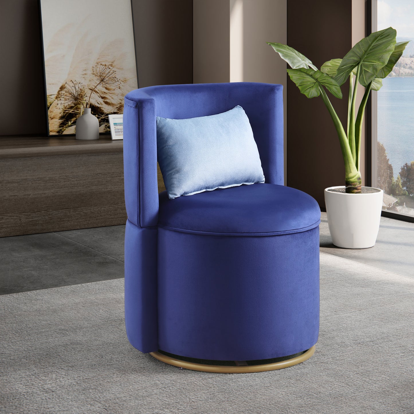 360 degree Swivel Accent Chair with Storage Velvet Curved Chair Gold Metal Base for Living Room Nursery Bedroom