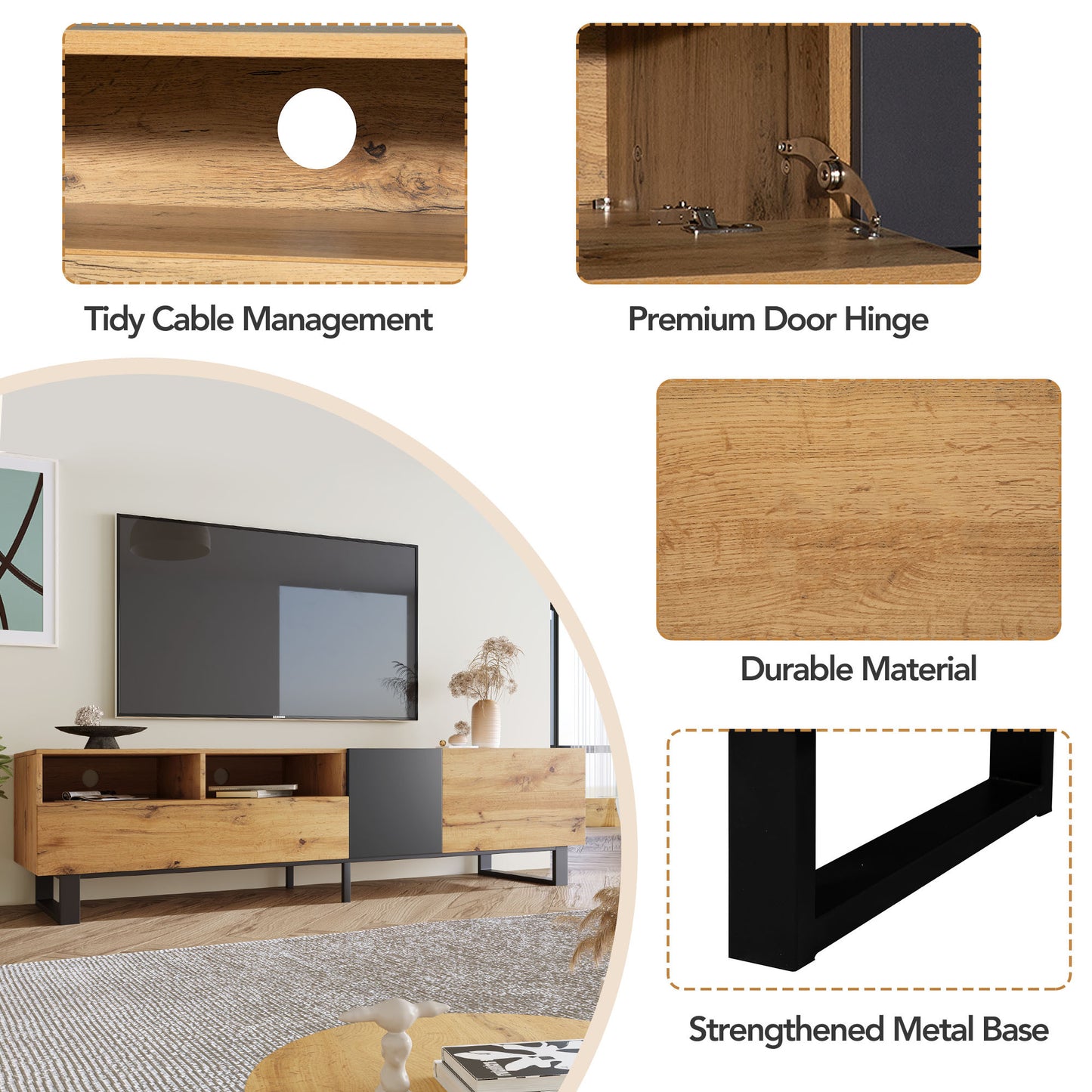 Elegant Modern TV Stand for 80 Inch TV with Double Storage Media Console Entertainment Center and Drop Down Door