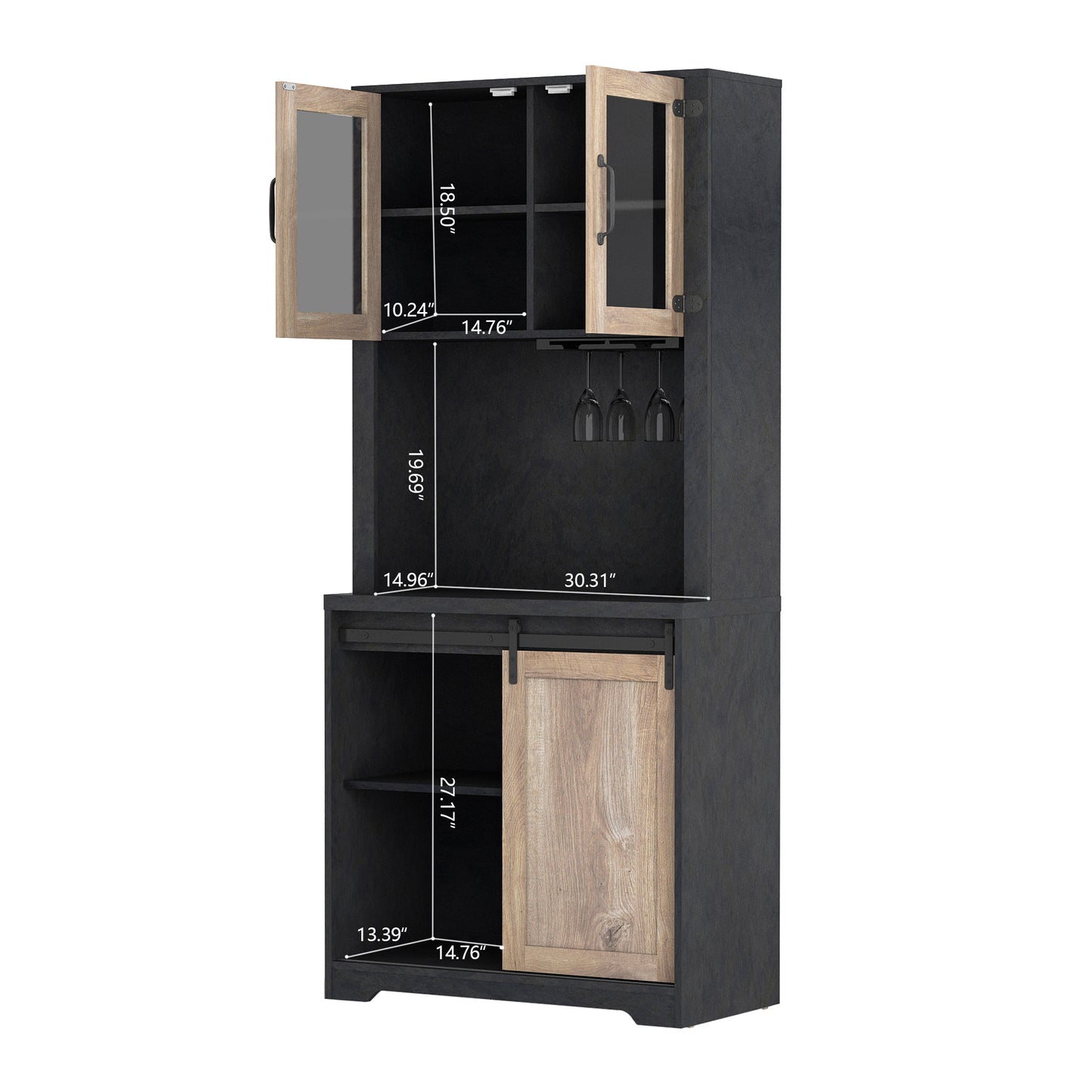 31 Inch Farmhouse Barn Door Bar Cabinet for Living Room Dining Room Storage Rustic Home Furniture