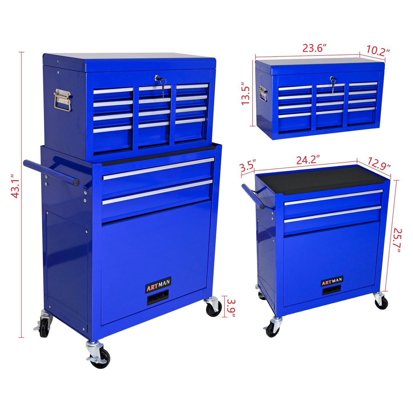 High Capacity Rolling Tool Chest with Wheels, 8-Drawer Storage Cabinet, Heavy-Duty Tool Organizer, Blue Tool Box on Wheels