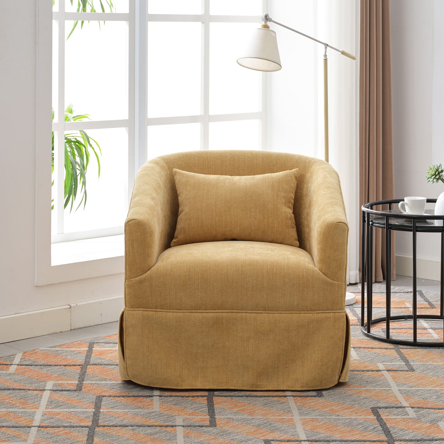 360-degree Swivel Accent Armchair Linen Blend MUSTED YELLOW