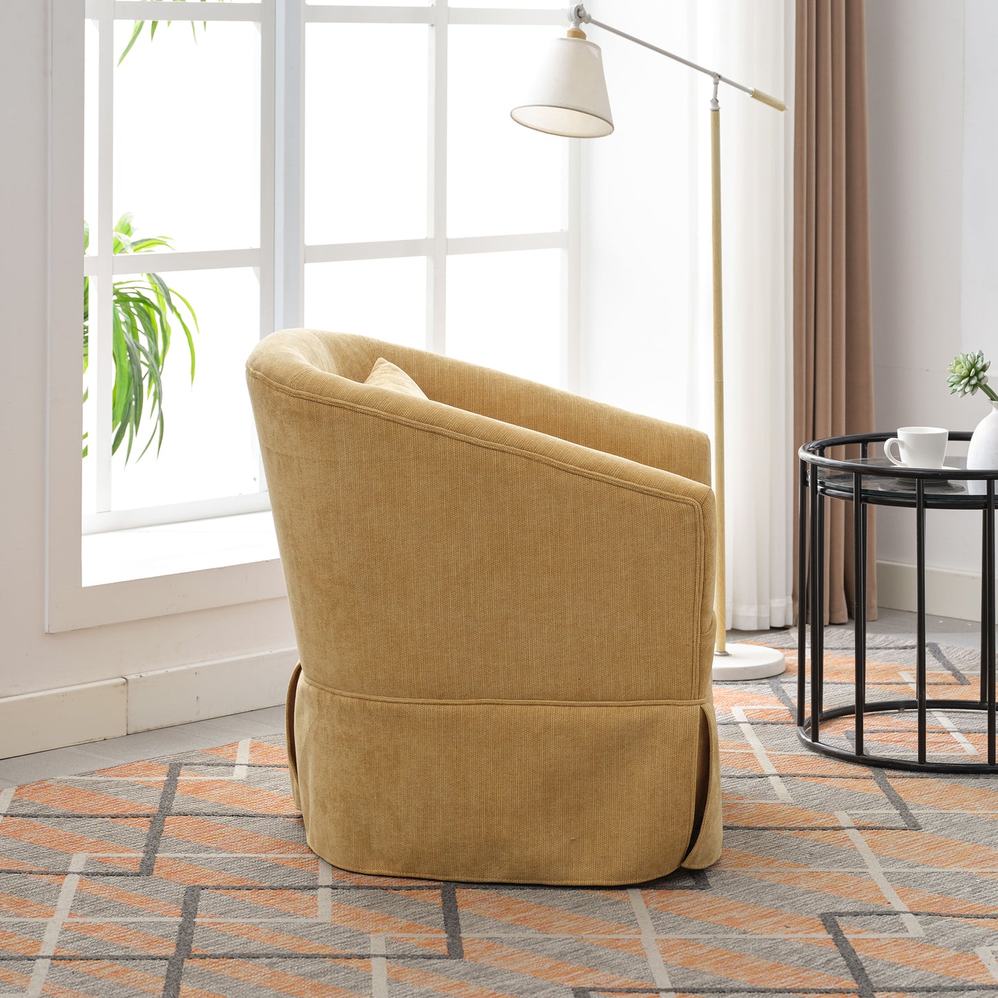 360-degree Swivel Accent Armchair Linen Blend MUSTED YELLOW