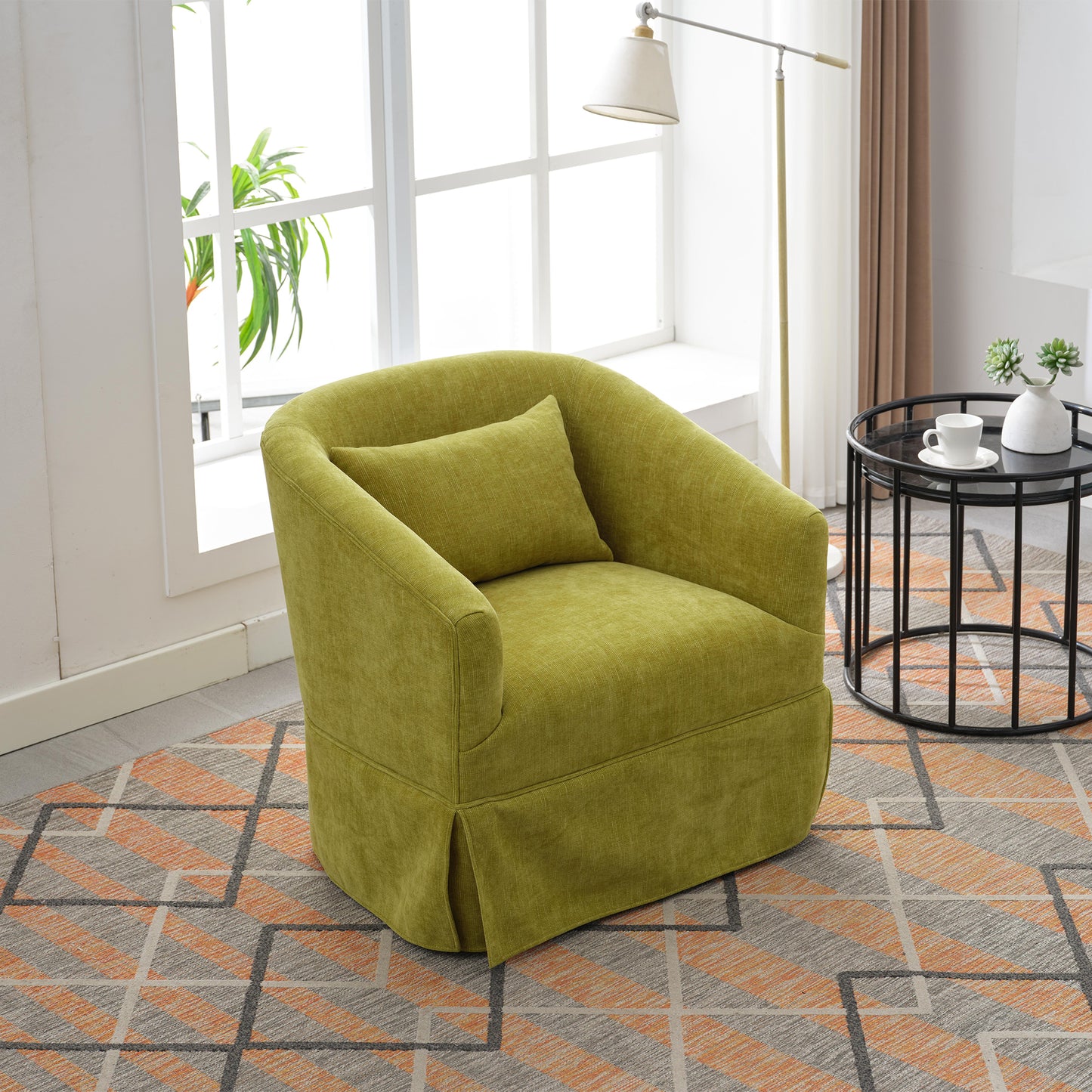360-degree Swivel Accent Armchair Linen Blend FRUIT GREEN