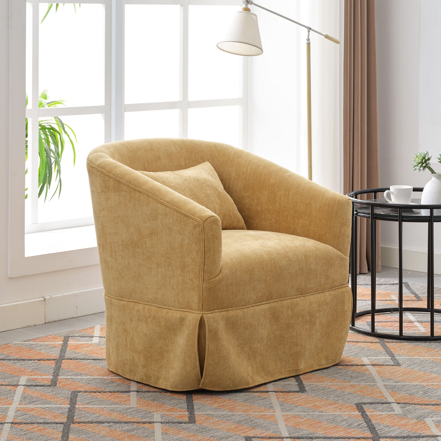 360-degree Swivel Accent Armchair Linen Blend MUSTED YELLOW