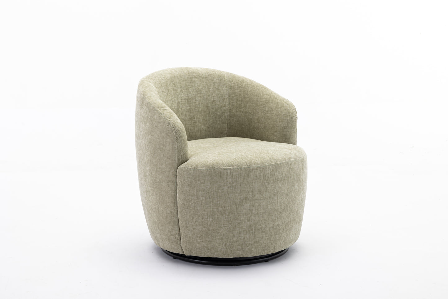 Chenille Fabric Swivel Accent Armchair Barrel Chair With Black Powder Coating Metal Ring,Light Green