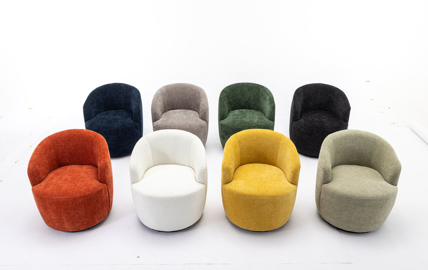 Chenille Fabric Swivel Accent Armchair Barrel Chair With Black Powder Coating Metal Ring,Light Green