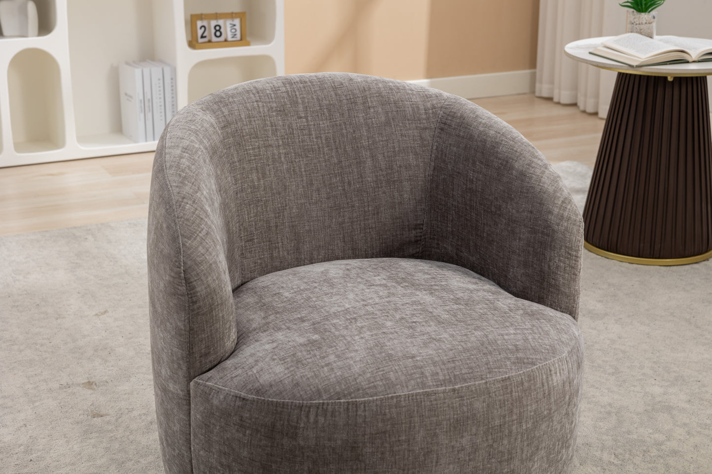 Chenille Fabric Swivel Accent Armchair Barrel Chair With Black Powder Coating Metal Ring,Gray
