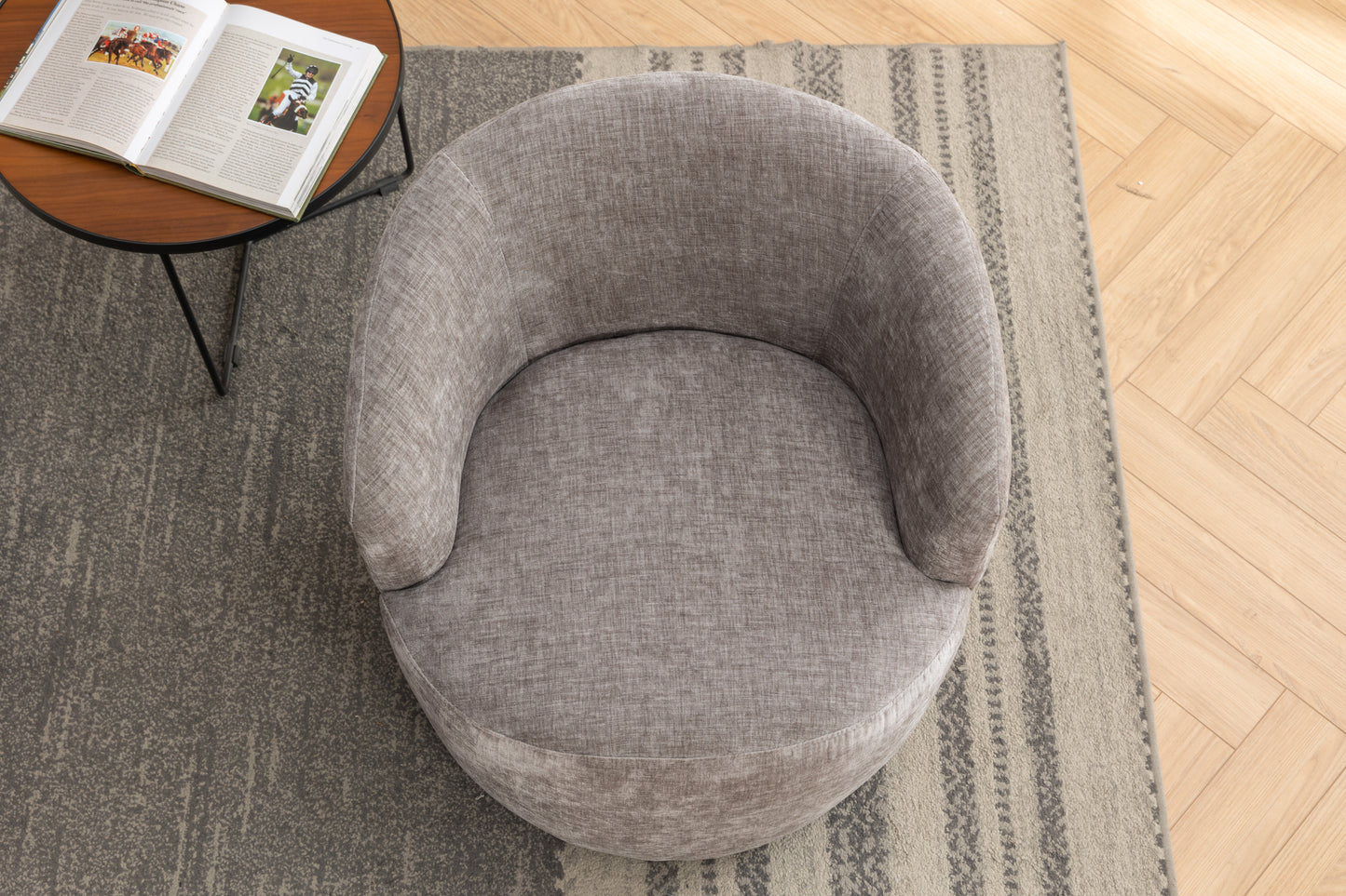 Chenille Fabric Swivel Accent Armchair Barrel Chair With Black Powder Coating Metal Ring,Gray