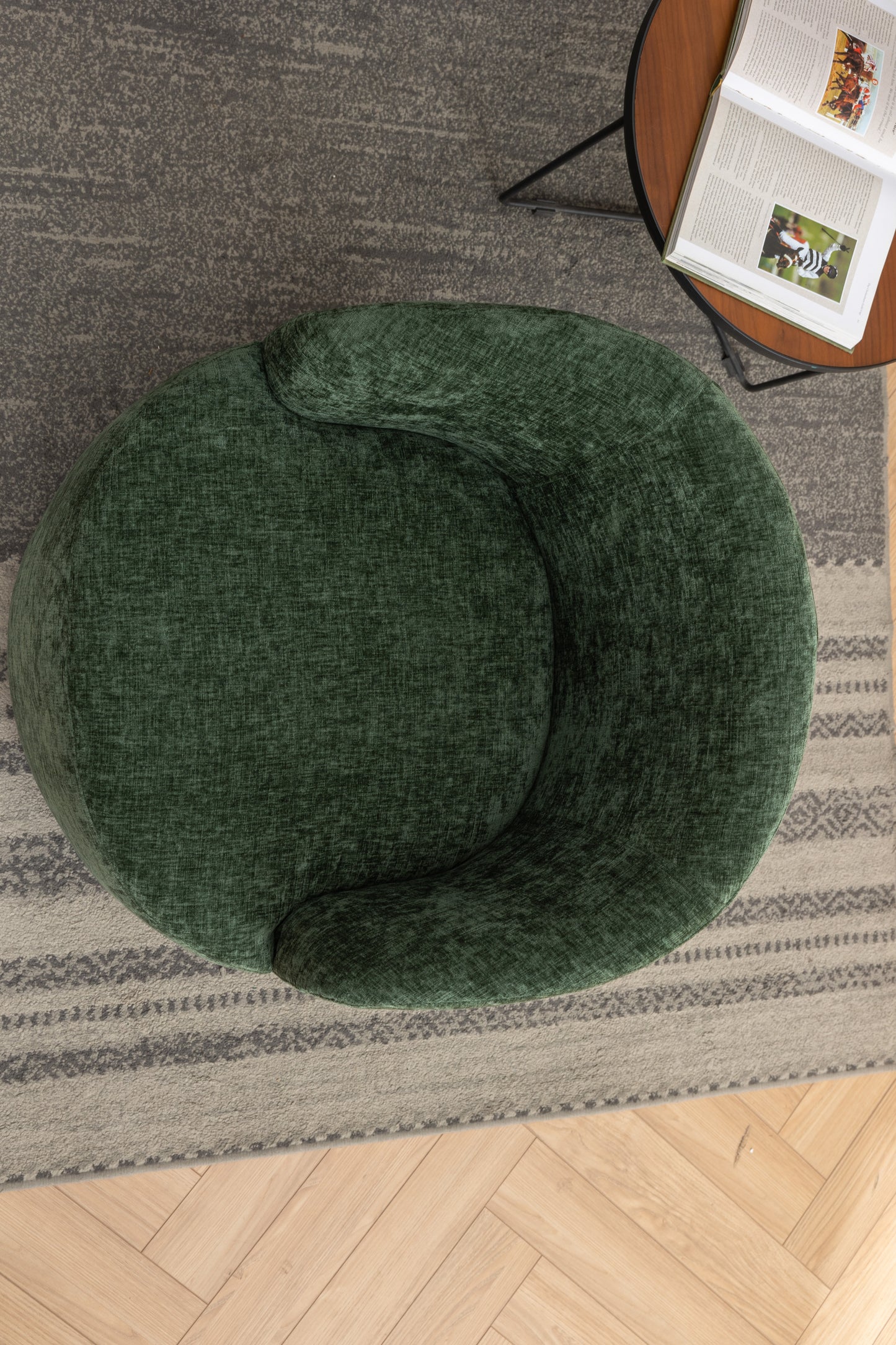 Chenille Fabric Swivel Accent Armchair Barrel Chair With Black Powder Coating Metal Ring,Green