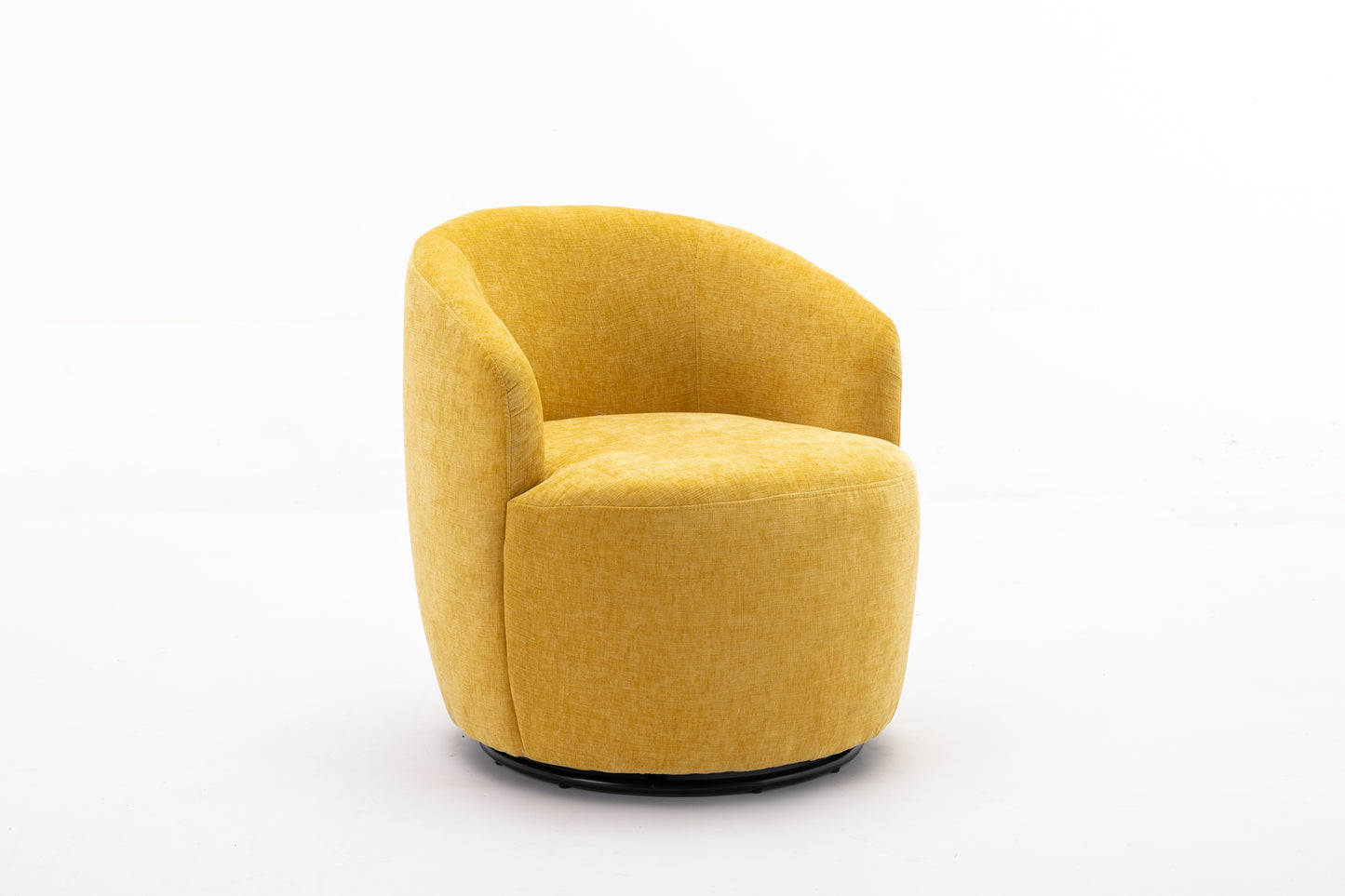 Chenille Fabric Swivel Accent Armchair Barrel Chair With Black Powder Coating Metal Ring,Yellow
