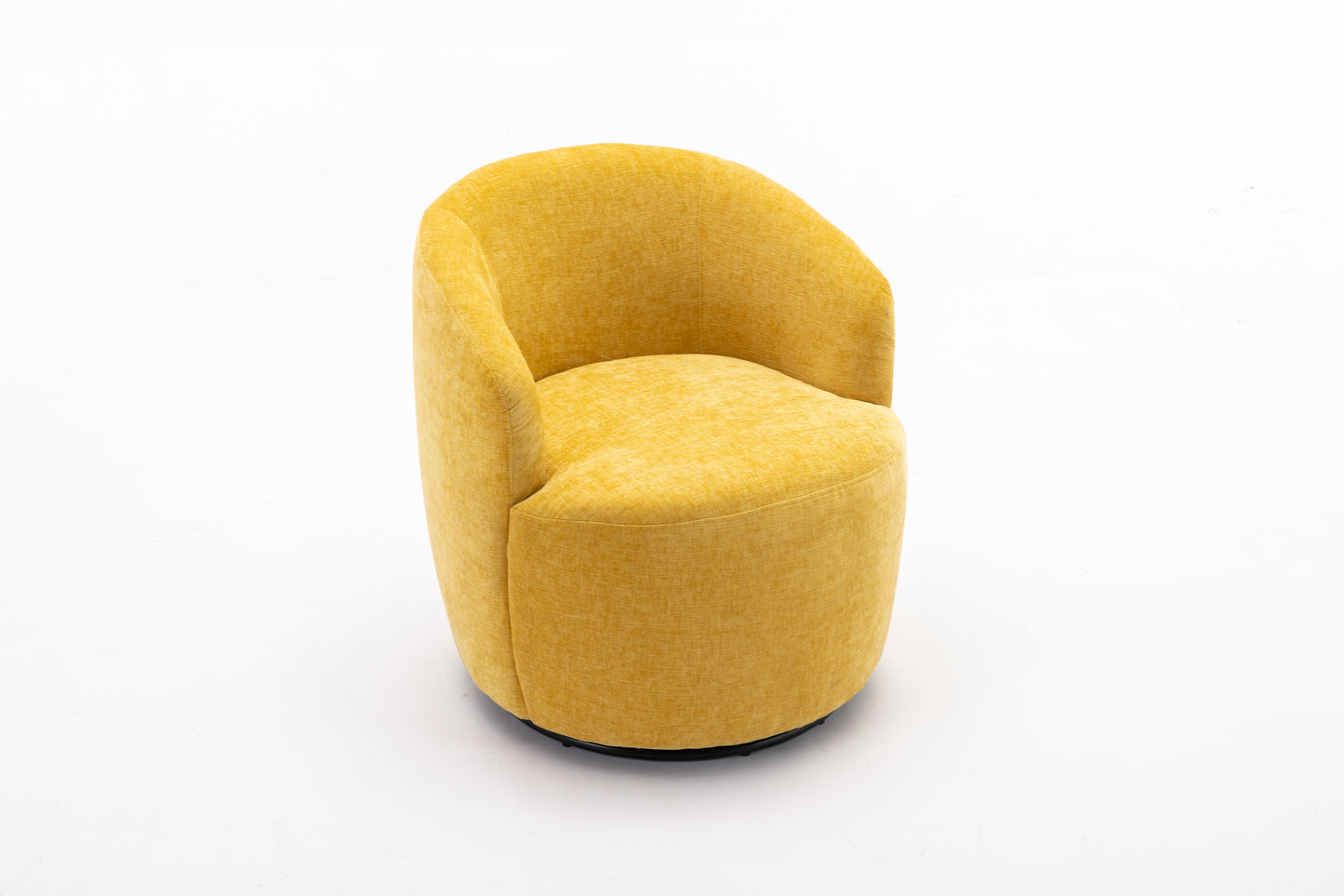 Chenille Fabric Swivel Accent Armchair Barrel Chair With Black Powder Coating Metal Ring,Yellow