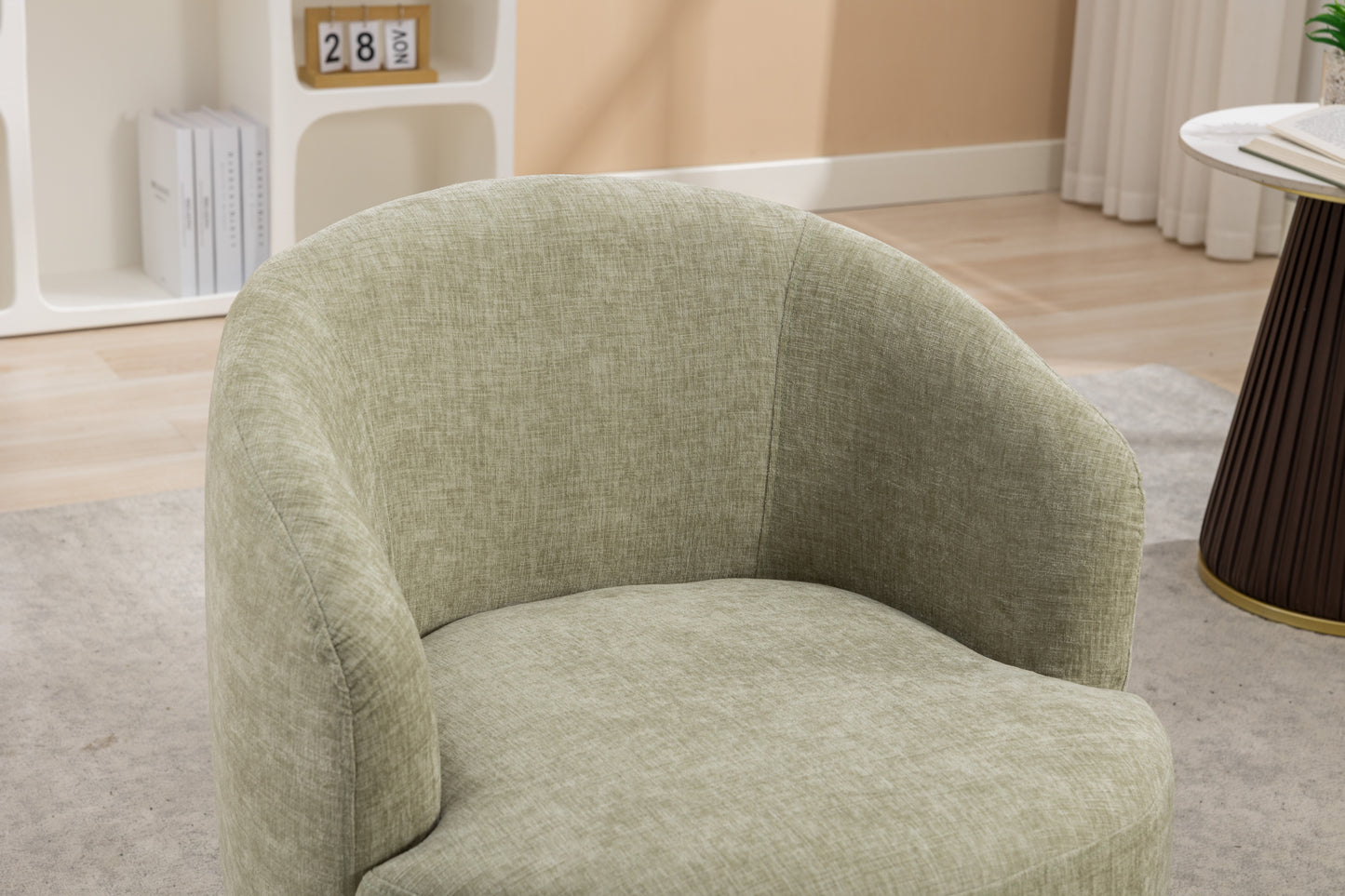 Chenille Fabric Swivel Accent Armchair Barrel Chair With Black Powder Coating Metal Ring,Light Green