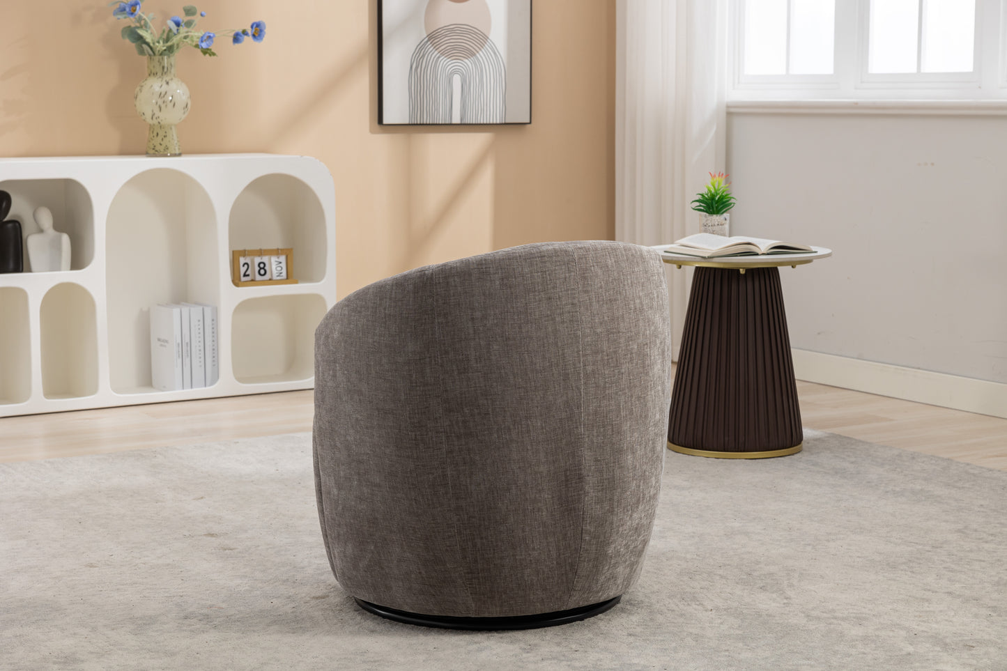 Chenille Fabric Swivel Accent Armchair Barrel Chair With Black Powder Coating Metal Ring,Gray
