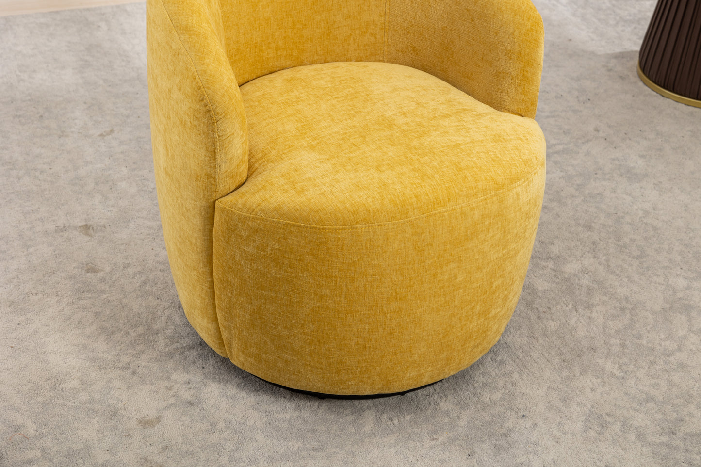 Chenille Fabric Swivel Accent Armchair Barrel Chair With Black Powder Coating Metal Ring,Yellow