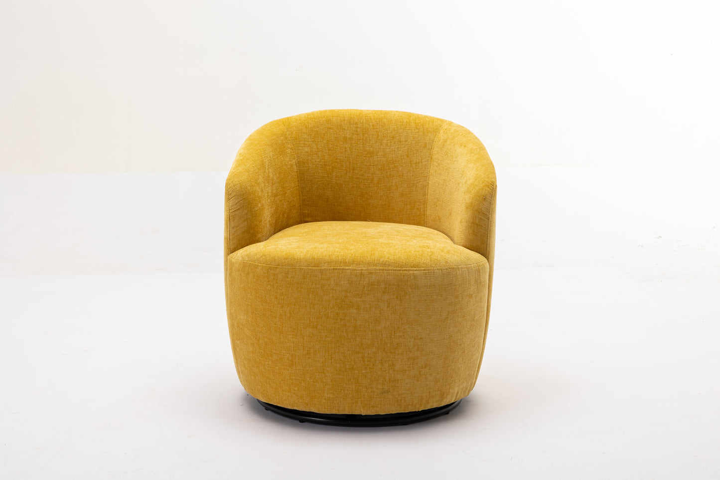 Chenille Fabric Swivel Accent Armchair Barrel Chair With Black Powder Coating Metal Ring,Yellow