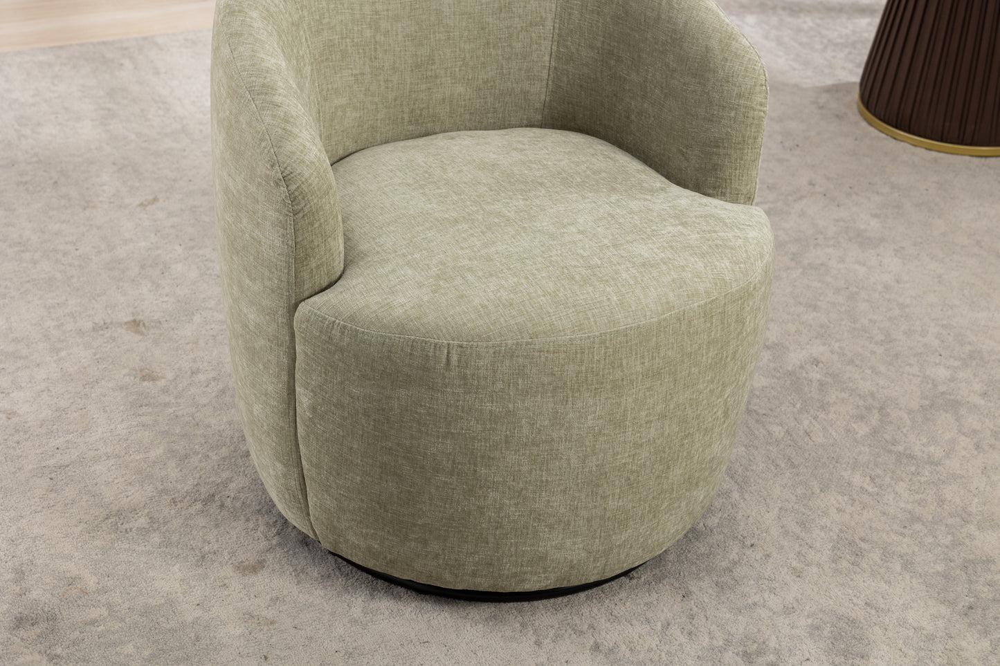 Chenille Fabric Swivel Accent Armchair Barrel Chair With Black Powder Coating Metal Ring,Light Green