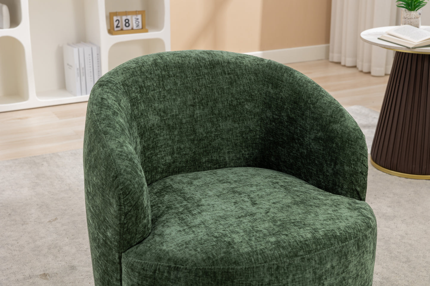 Chenille Fabric Swivel Accent Armchair Barrel Chair With Black Powder Coating Metal Ring,Green