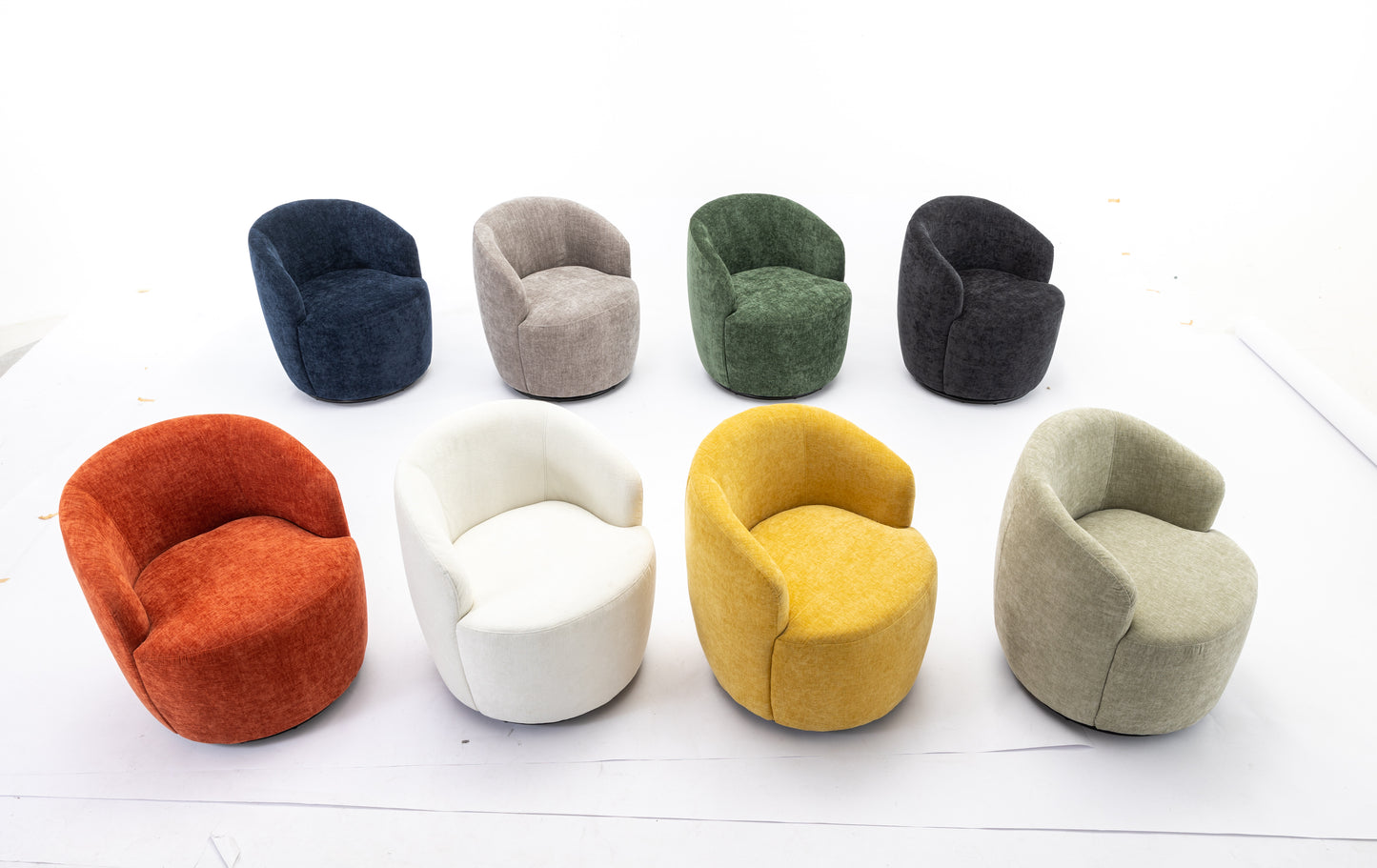 Chenille Fabric Swivel Accent Armchair Barrel Chair With Black Powder Coating Metal Ring,Yellow