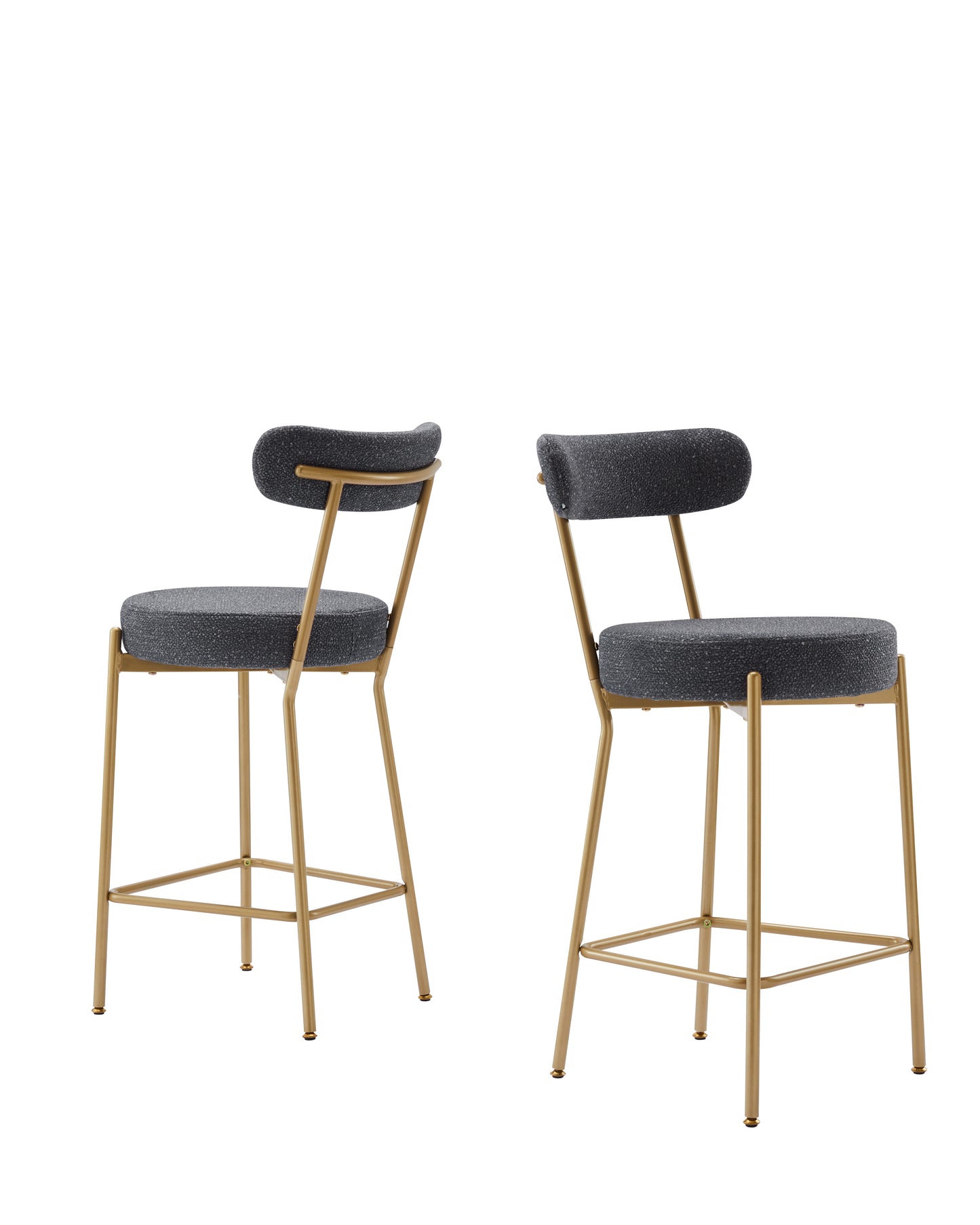 25 Inch Modern Gold Upholstered Sherpa Counter Stools Set of 2 with Backs for Kitchen Island