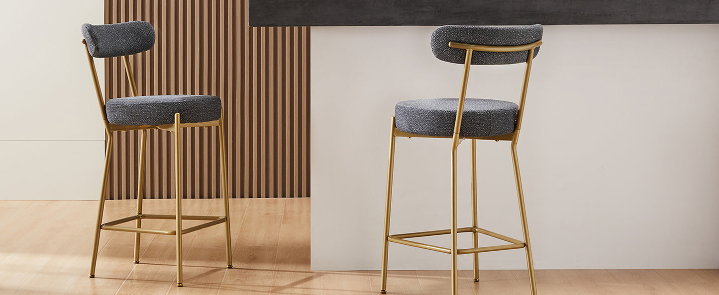 25 Inch Modern Gold Upholstered Sherpa Counter Stools Set of 2 with Backs for Kitchen Island