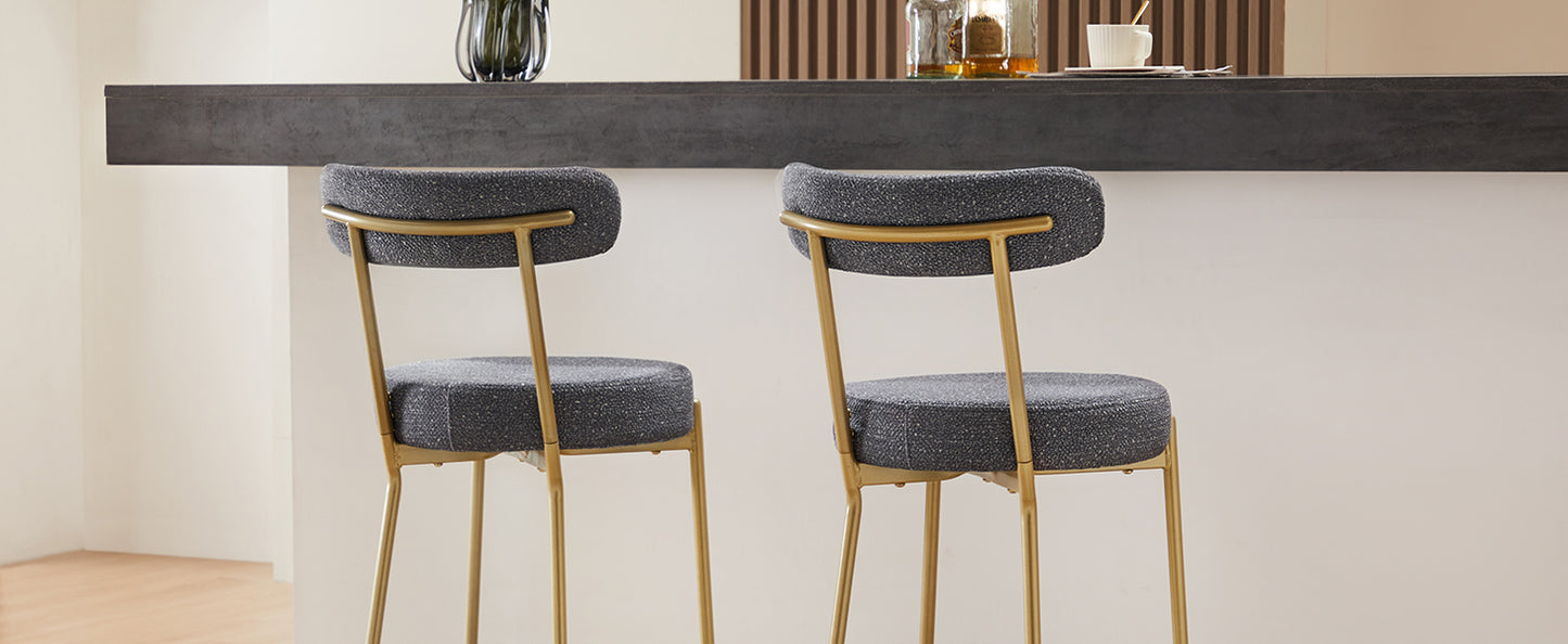 25 Inch Modern Gold Upholstered Sherpa Counter Stools Set of 2 with Backs for Kitchen Island