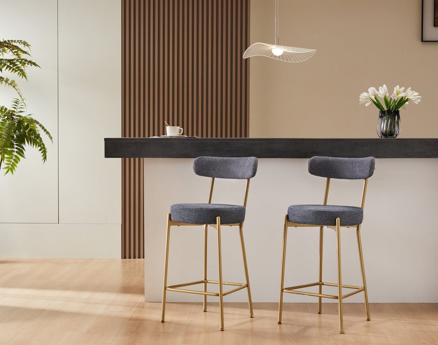 25 Inch Modern Gold Upholstered Sherpa Counter Stools Set of 2 with Backs for Kitchen Island
