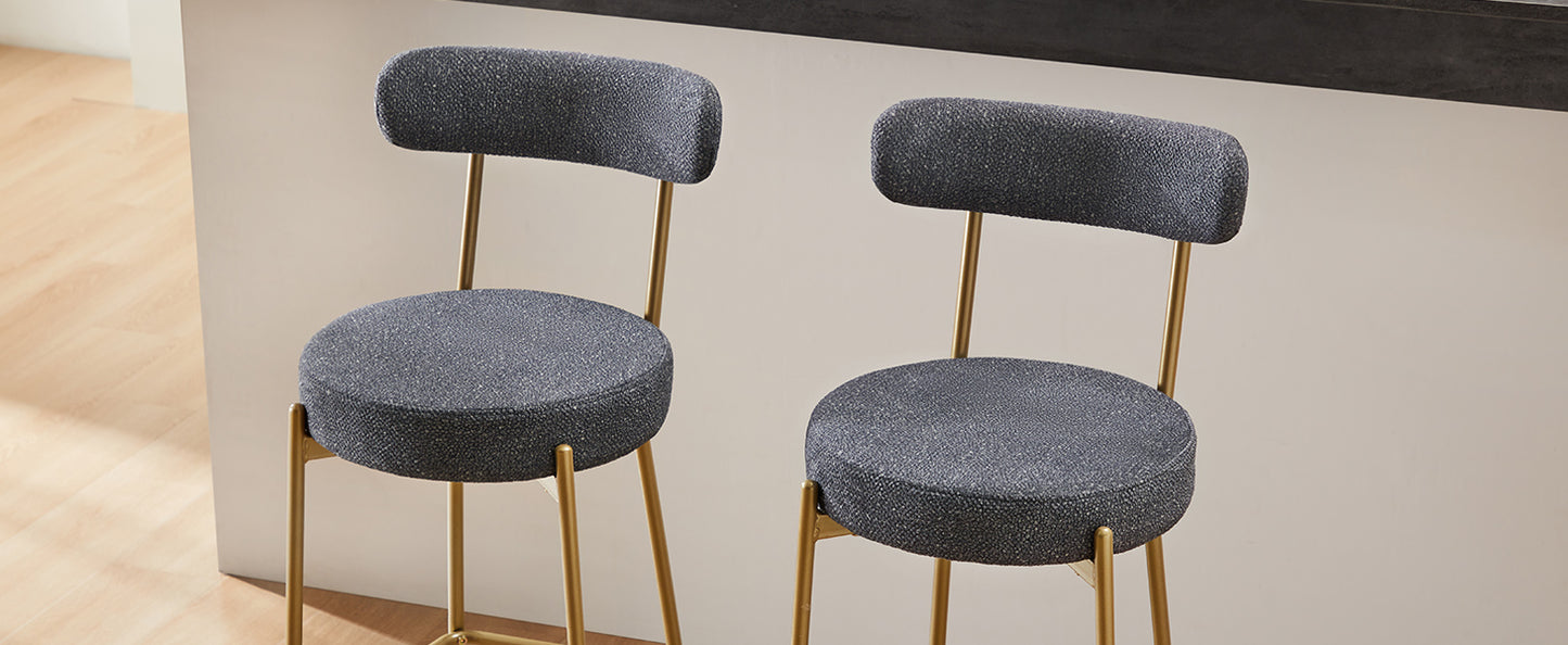 25 Inch Modern Gold Upholstered Sherpa Counter Stools Set of 2 with Backs for Kitchen Island