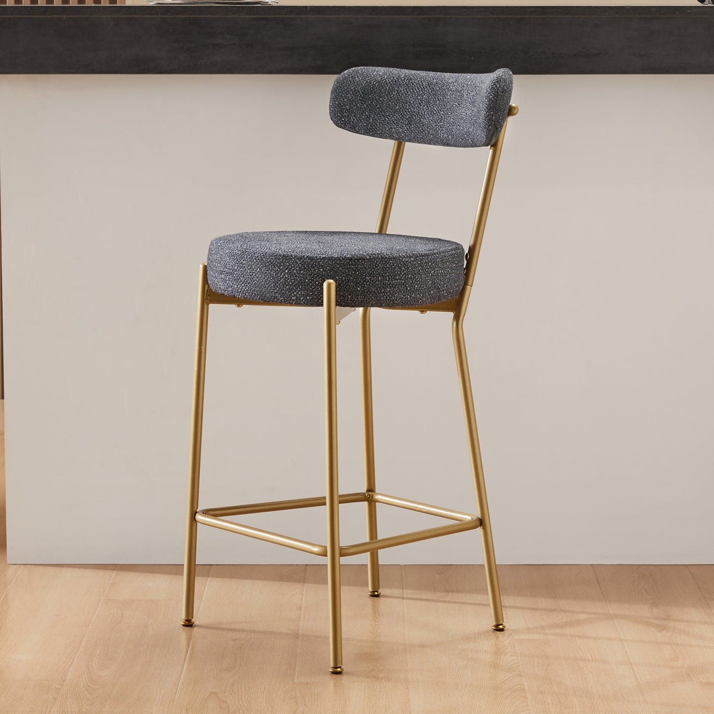 25 Inch Modern Gold Upholstered Sherpa Counter Stools Set of 2 with Backs for Kitchen Island