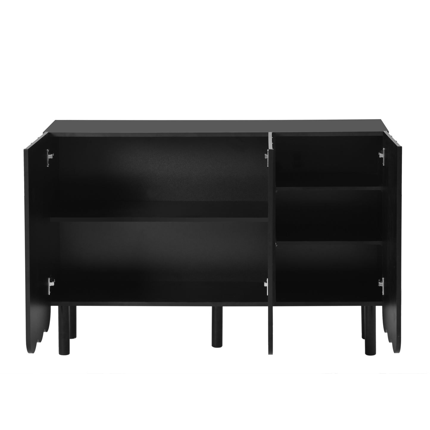 Cream Minimalist Shoe Cabinet with 5 Solid Wood Legs Adjustable Shelves Wave Door Design for Living Room Storage Black