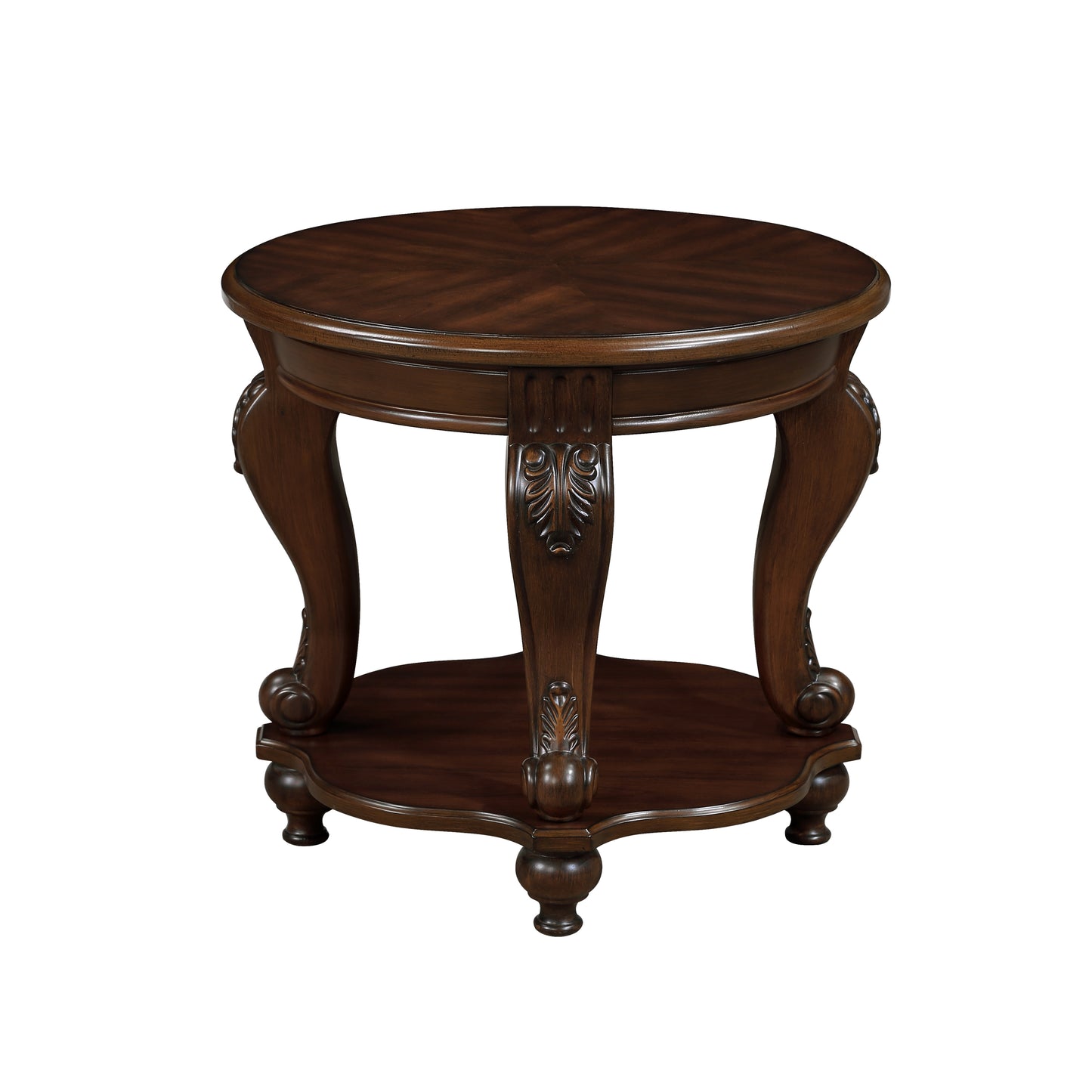 22'' Retro Round End Table,Solid Wood Sofa Side Table with Shelf,Living Room Corner Table Easy Assemble,Cherry