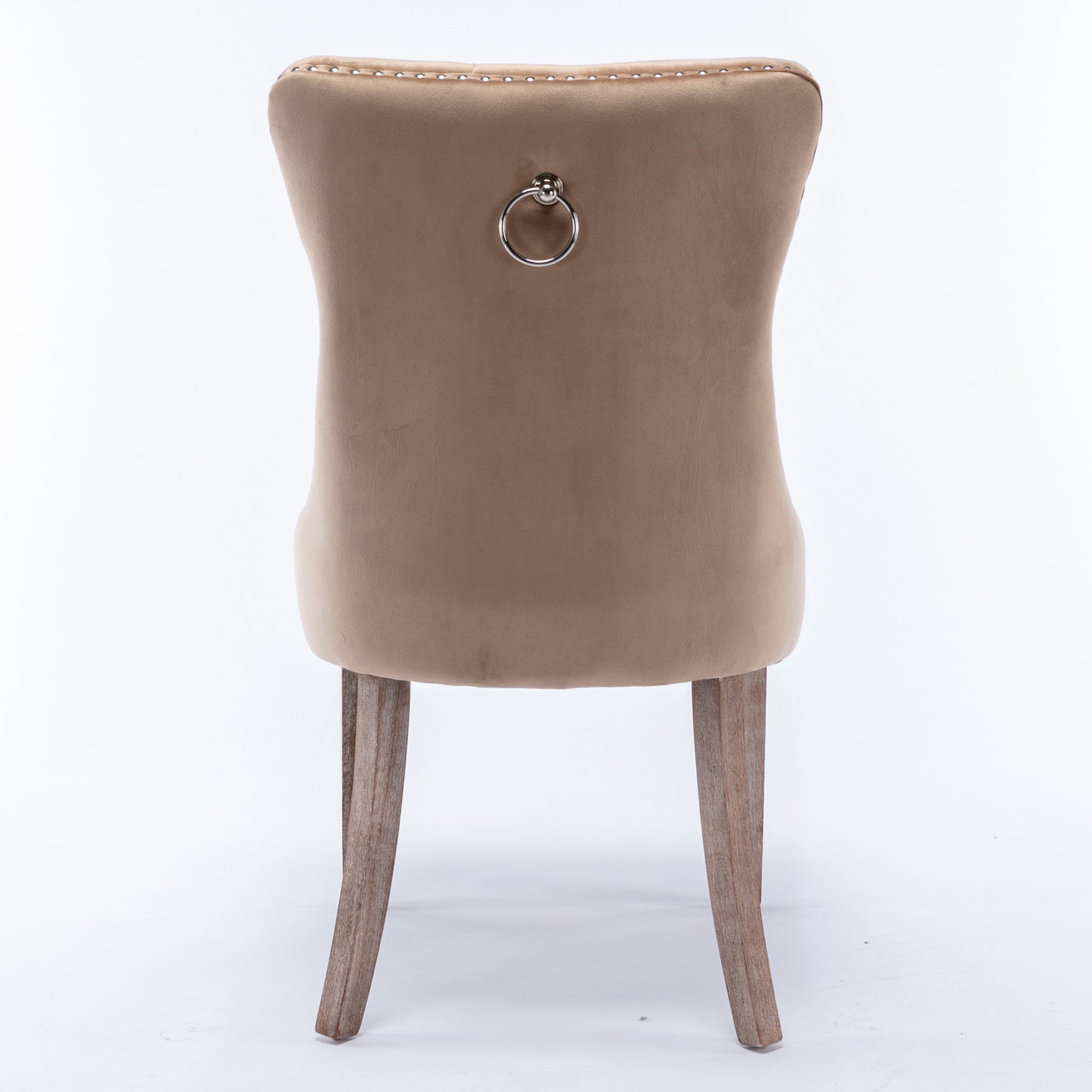 Modern Velvet Upholstered Dining Chair Set with Tufted Design and Nailhead Trim Solid Wood Legs Khaki 2-Pcs