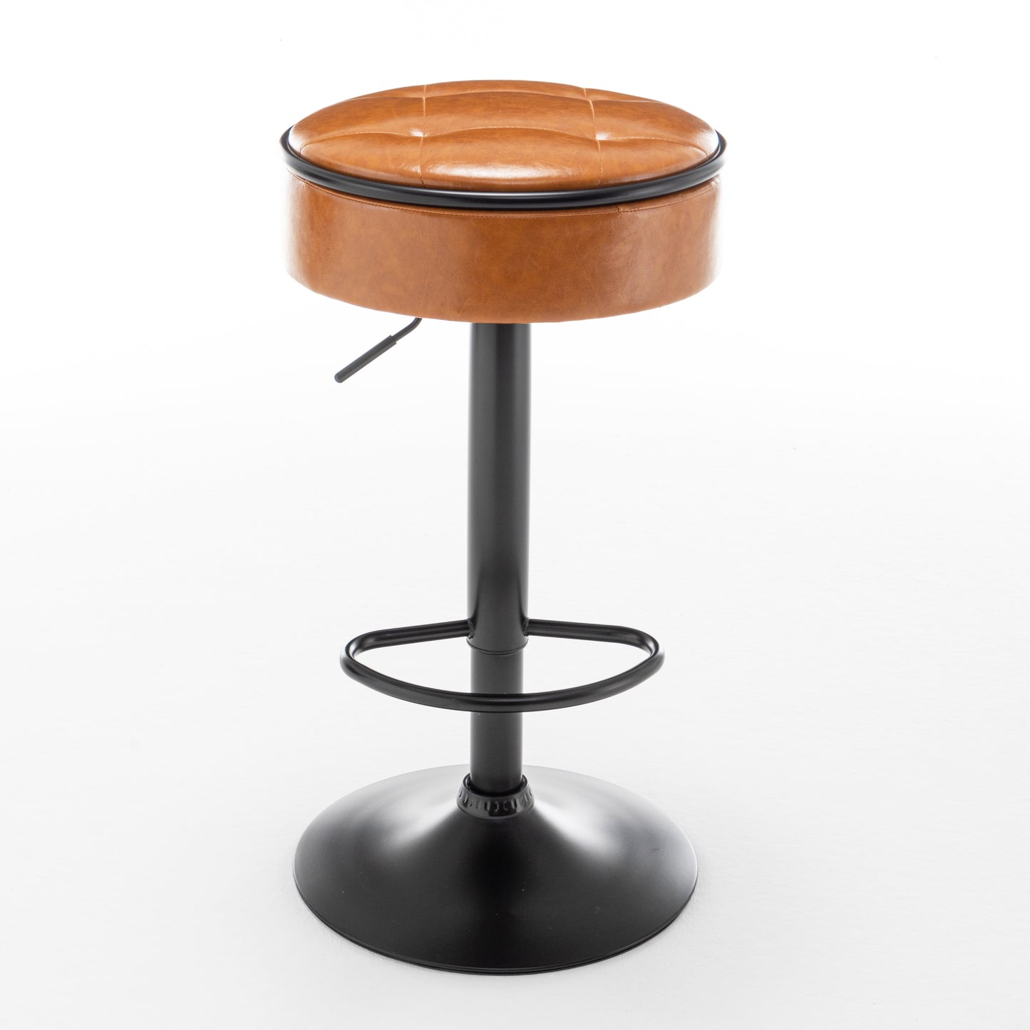 Adjustable Brown Faux Leather Bar Stool Set of 2 360° Swivel Armless Counter Height Chairs for Kitchen Dining Living Room