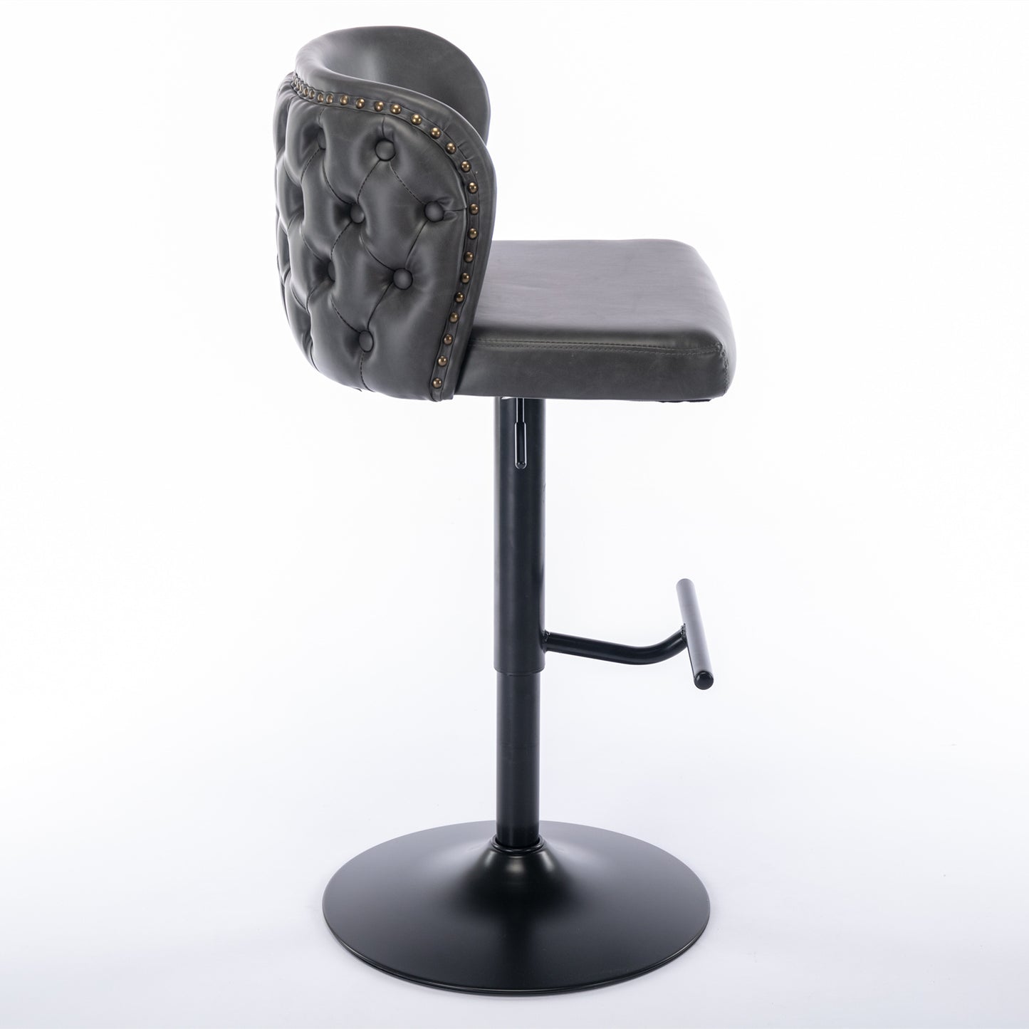 A&A Furniture,Swivel Barstools Adjusatble Seat Height, Modern PU Upholstered Bar Stools with the whole Back Tufted, for Home Pub and Kitchen Island(Dark Gray, Set of 2)