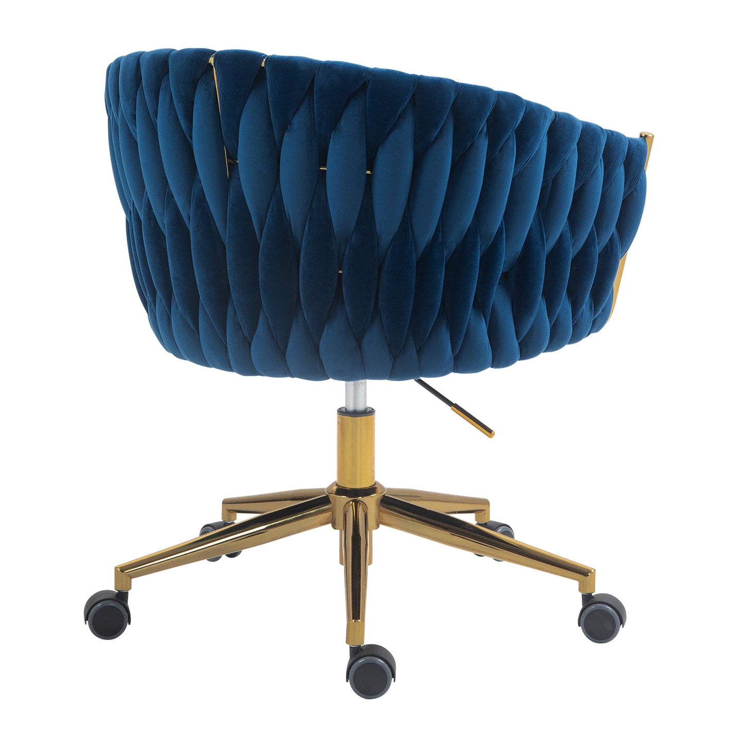 Modern Hand Woven Office Chair with Wheels Height Adjustable 360 degree Swivel Vanity Chair for Bedroom Living Room Blue