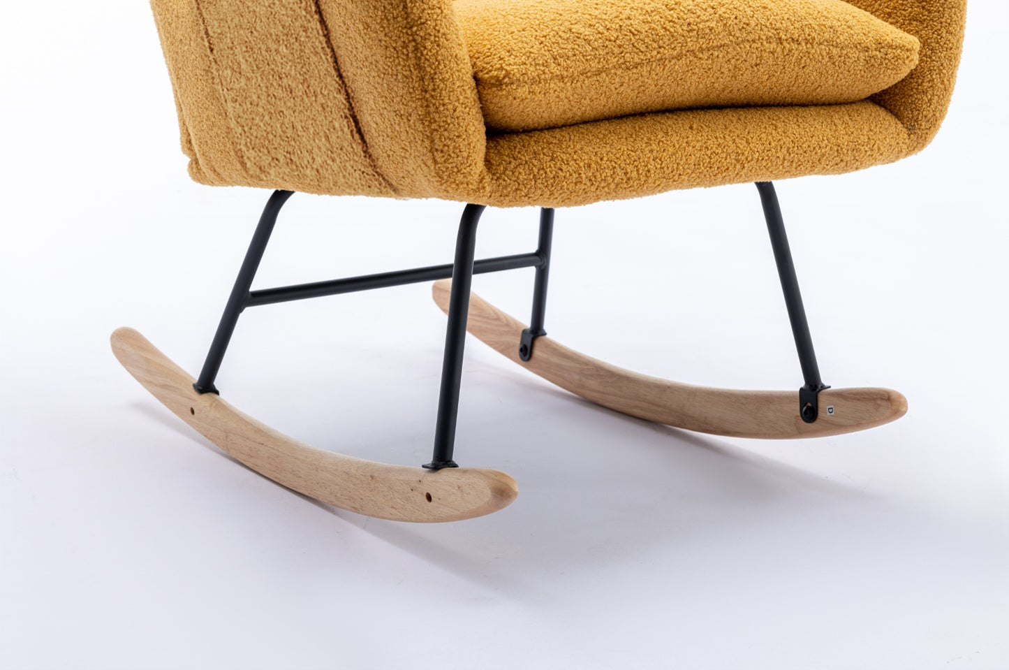 35.5 inch Rocking Chair with Pocket, Soft Teddy Fabric Rocking Chair for Nursery, Comfy Wingback Glider Rocker with Safe Solid Wood Base for Living Room Bedroom Balcony (TURMERIC)